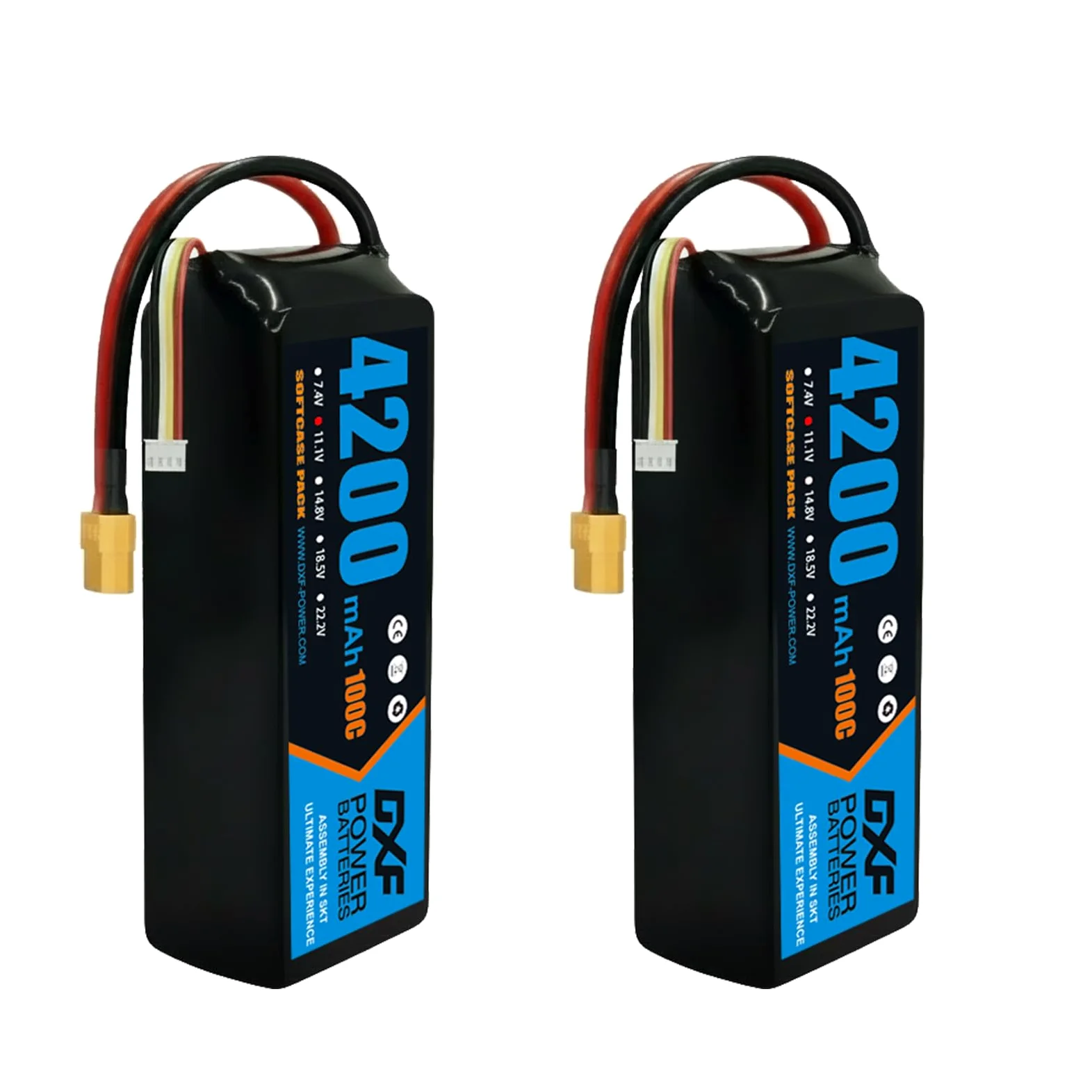 DXF Batteria LiPo 3S 11.1V 4200mAh 100C Spina XT60 Auto RC 1/8 1/10 Truck Buggy Monster Jam Compatta Leggera Potente Gare Racing Modellismo 2 Pezzi