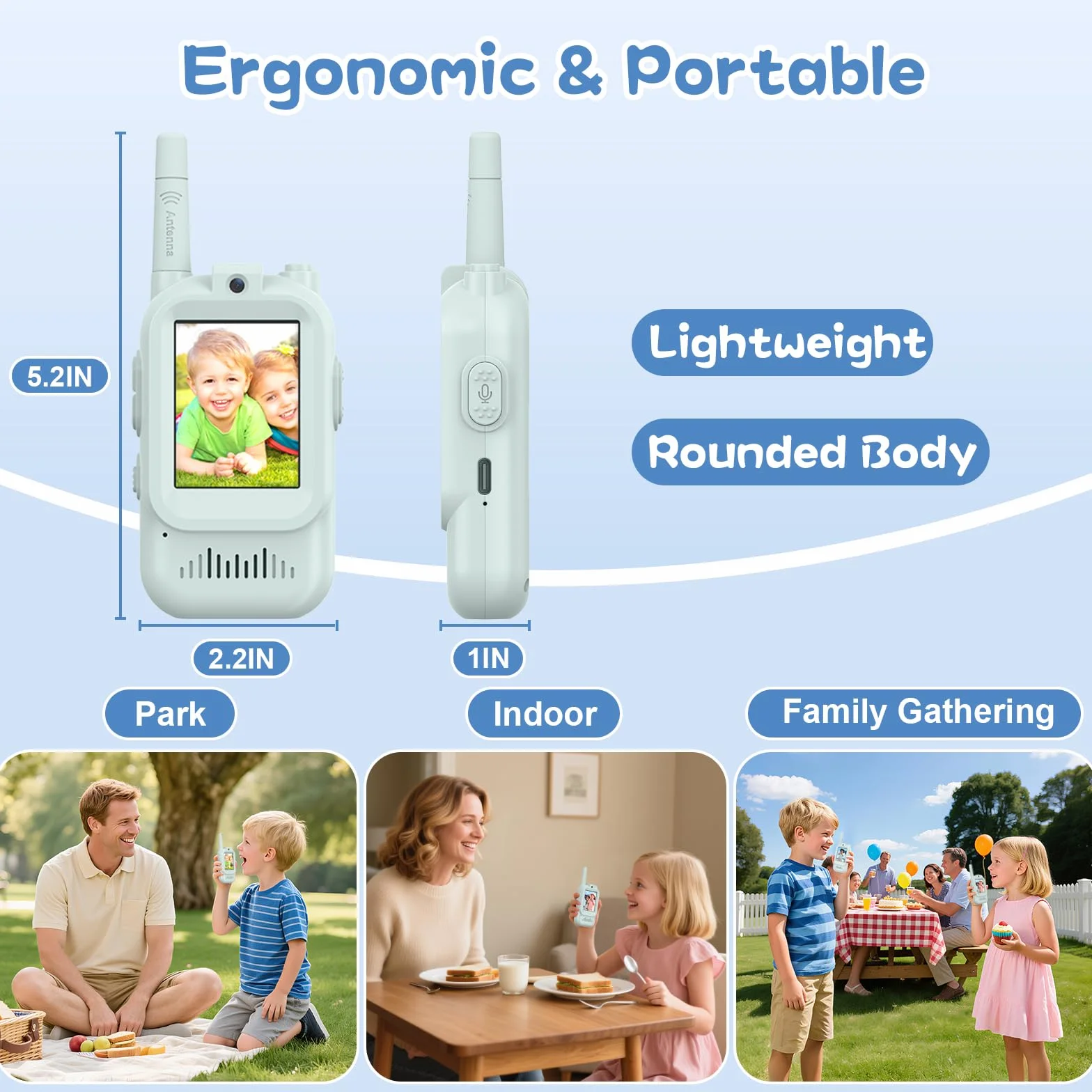 Video Walkie Talkie Bambini Set da 2 Dispositivi Ricaricabili Interfono Video Giochi Interni Esterni Campeggio 3-12 Anni Verde