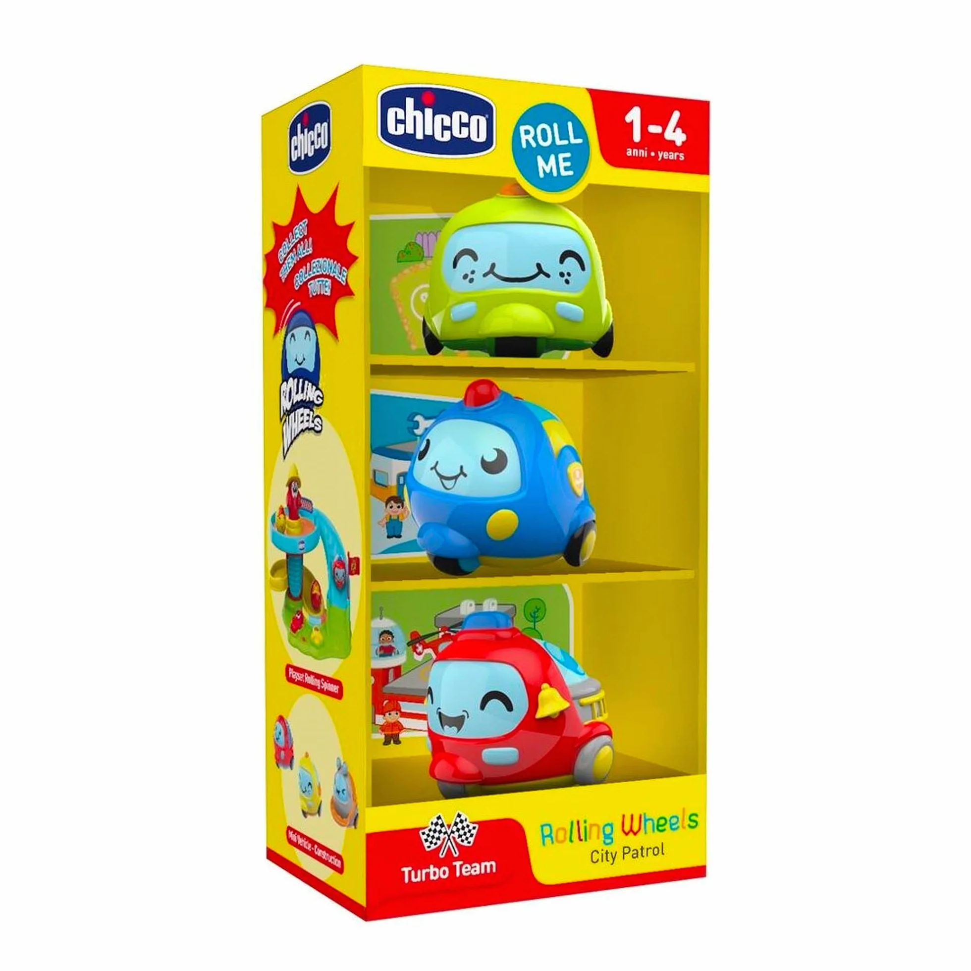 Chicco Rolling Wheels, pattuglia di Auto per Bambini, Veicoli di Polizia Policía Turbo Ball City Patrol, 3 Mini Ruote, Rotolano Come Palline, Multicolore, 10756