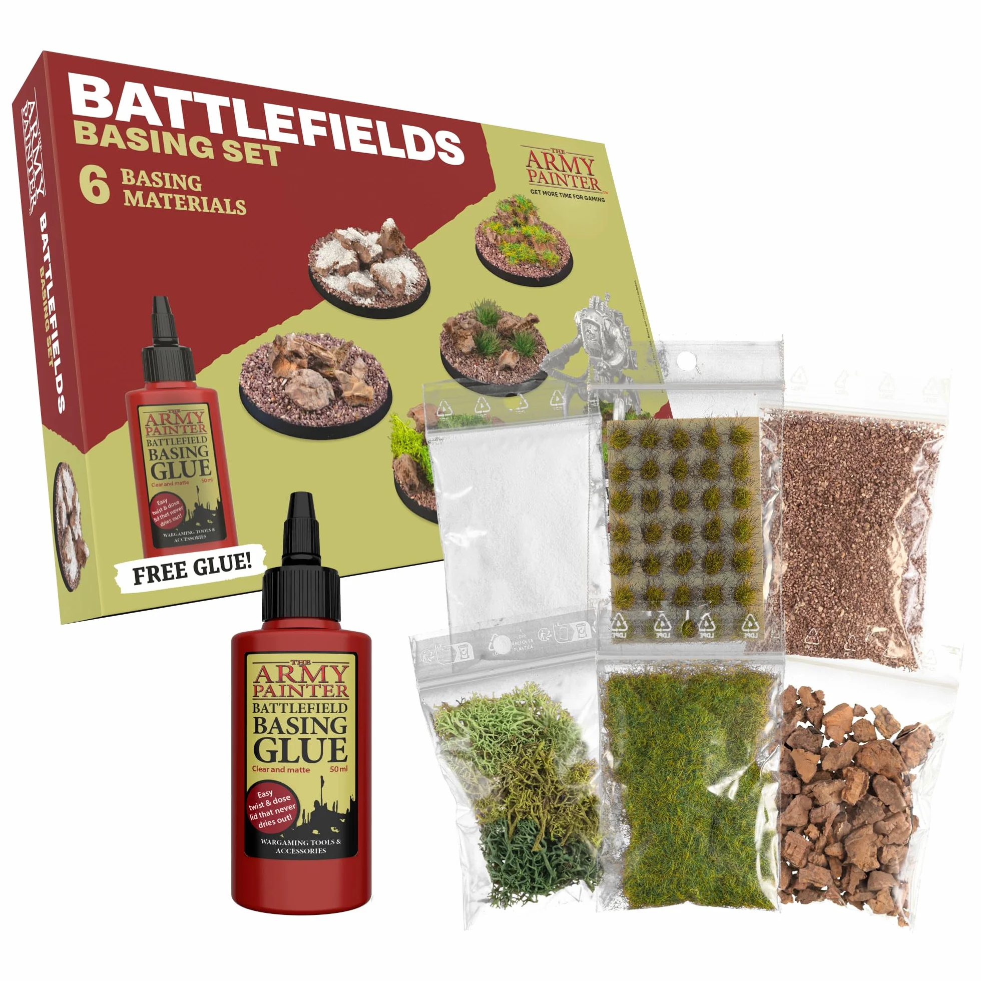 The Army Painter Battlefields Basing Set, Kit Modellismo Con 50ml Pva Colla Per Modellismo, Erba Finta, Battleground Marrone, Sottobosco Estivo, Rocce Da Battaglia E Neve Per Miniature Fantasy