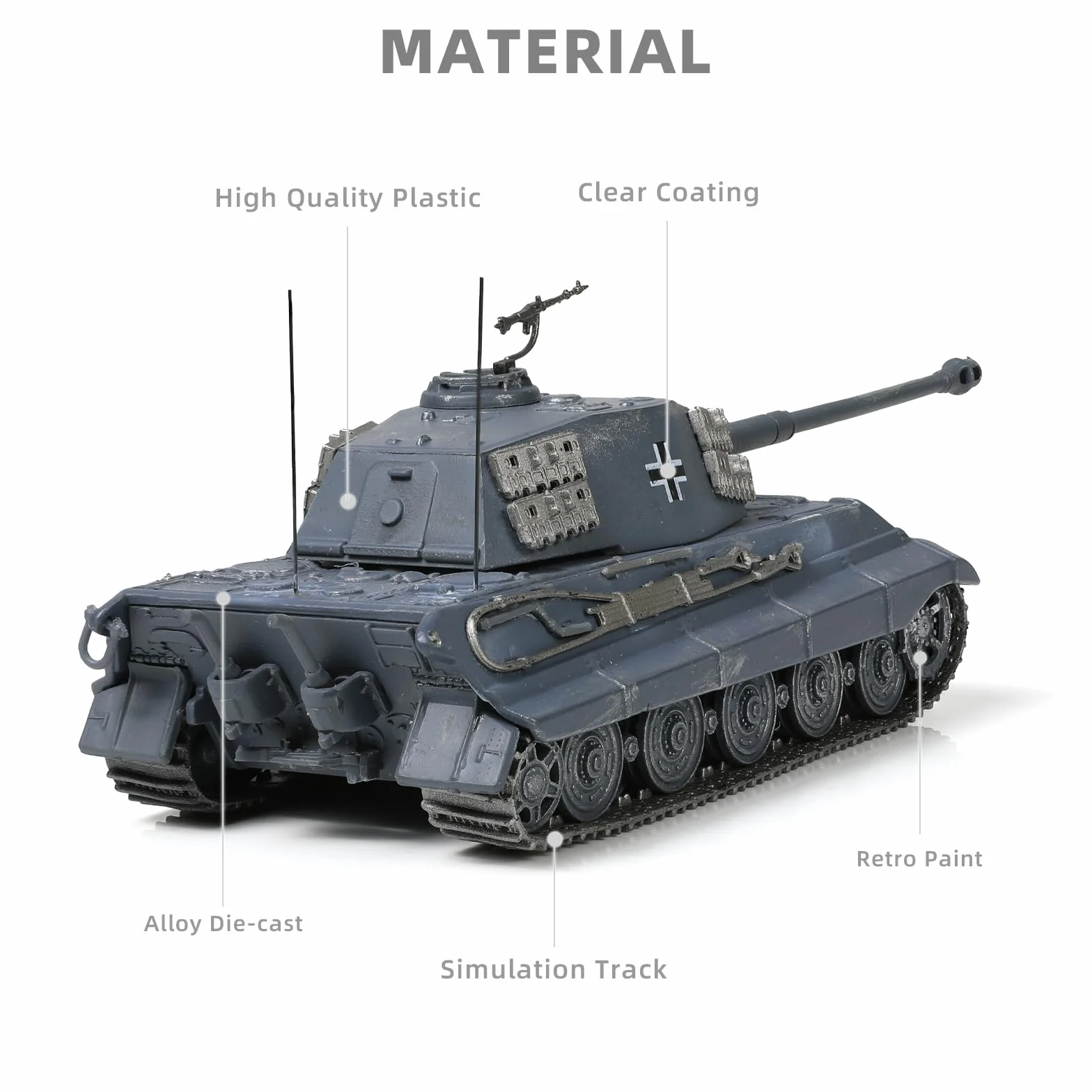NUOTIE Modello di carro armato militare in scala 1:72, metallo in lega pressofuso, Tiger II Berlino 1945, veicolo militare, carro armato Mini 1945