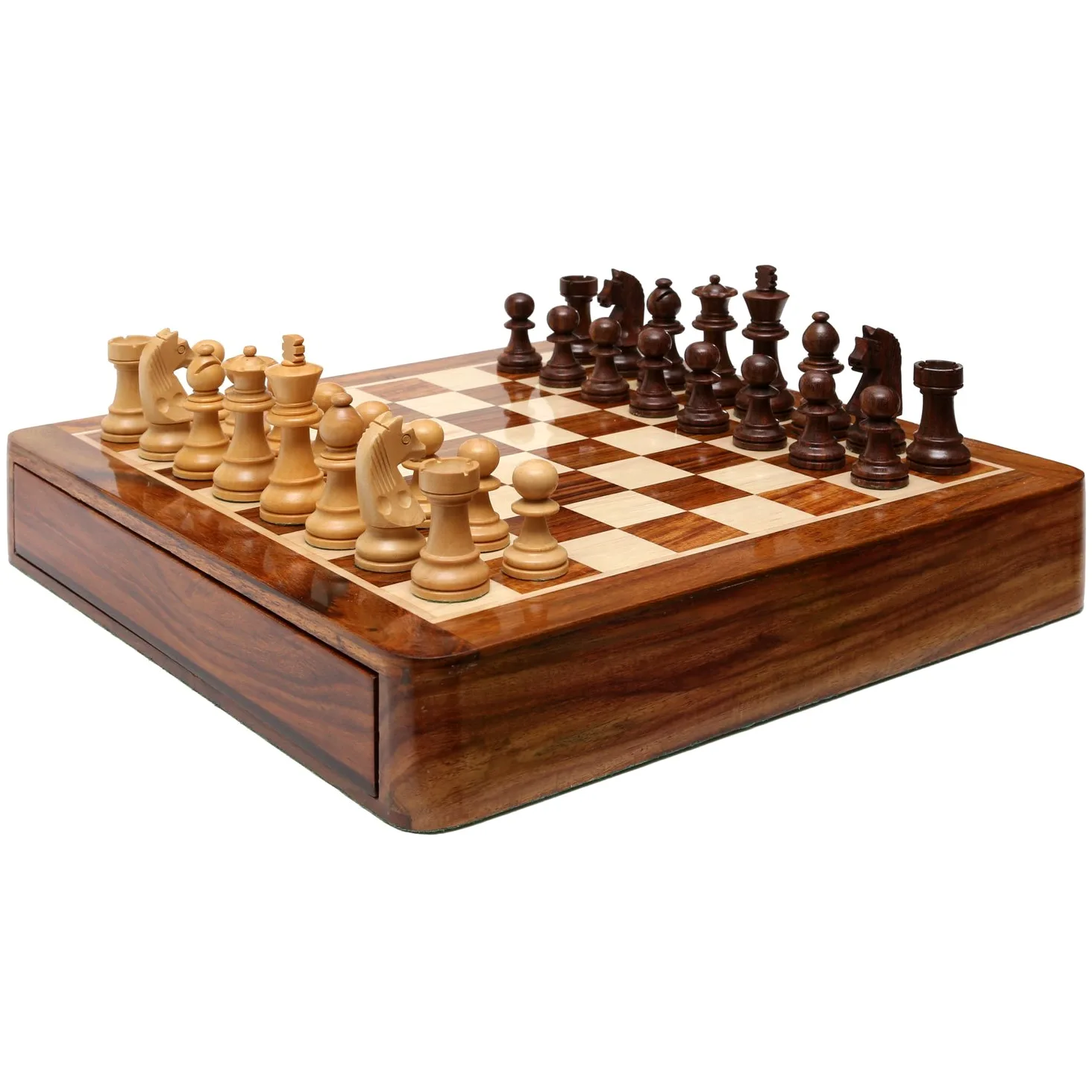 Scacchi magnetici in legno con cassetto portaoggetti | Scacchiera da viaggio Set da gioco con scacchiera (12x12 pollici)