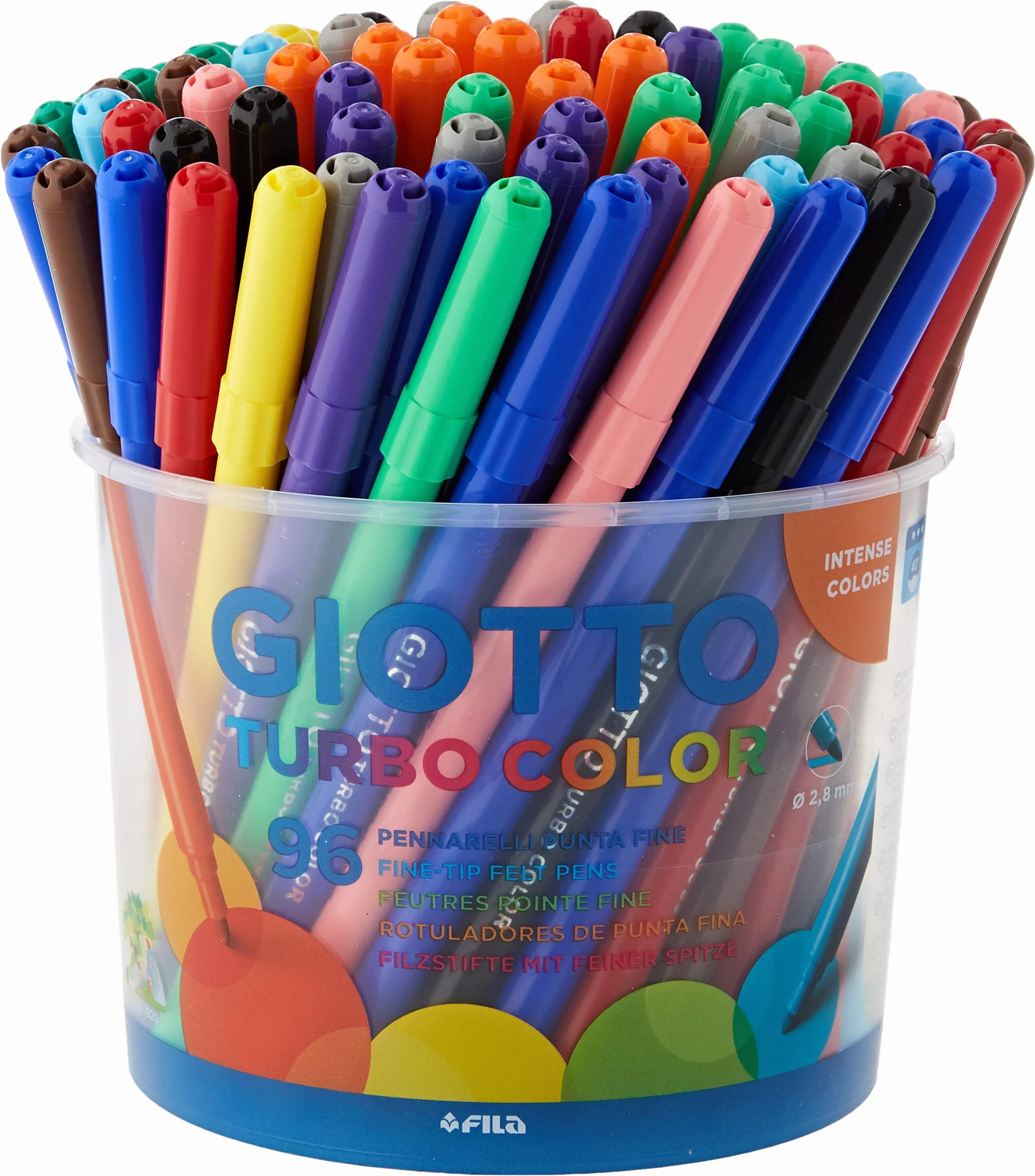 GIOTTO Turbo Color - Barattolo Da 96 Pennarelli A Punta Fine, 2.8 mm, Colori Intensi