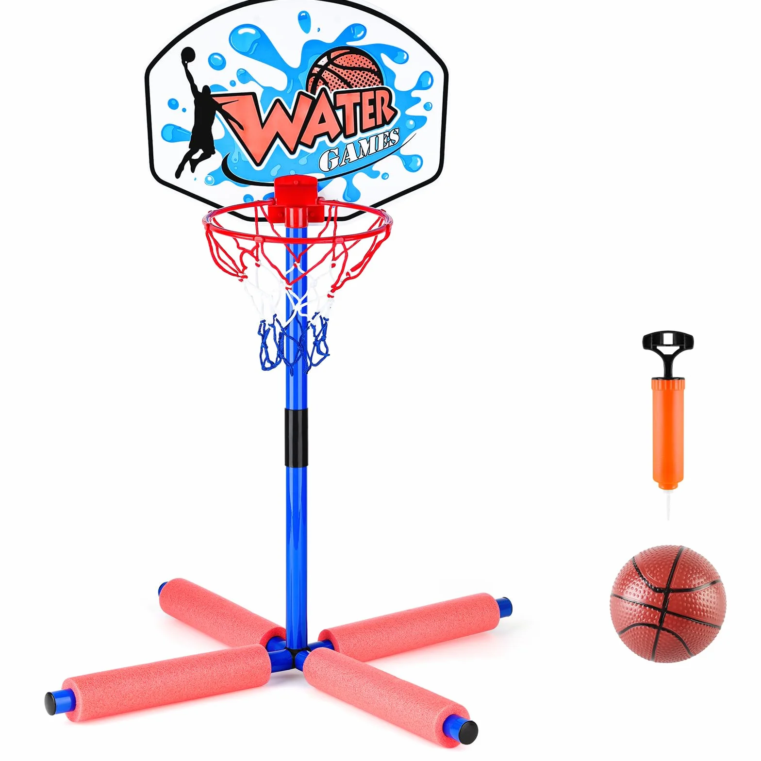 deAO Canestro da Basket Galleggiante per Piscina – Gioco d’Acqua Estivo per Bambini, Set con Palla e Pompa – Utilizzabile Anche Fuori dall’Acqua