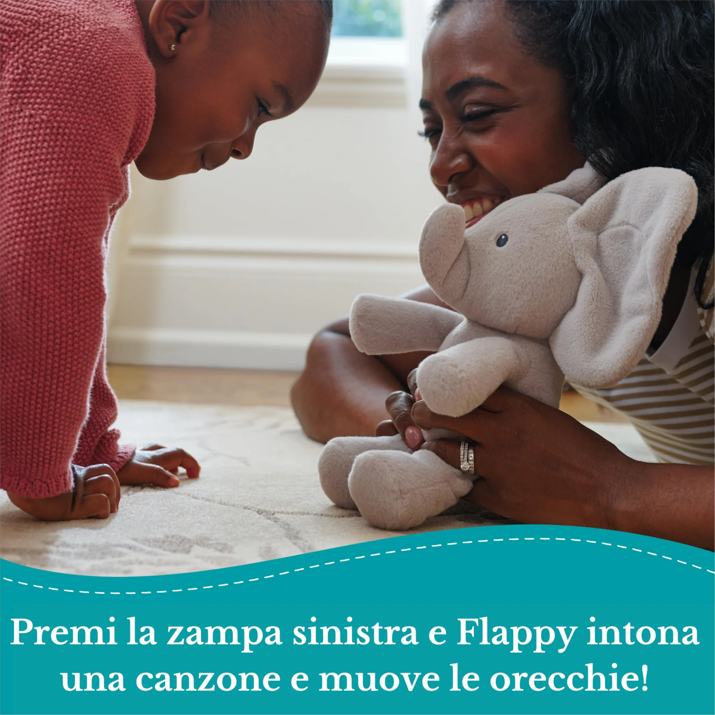 GUND Flappy Elefantino Peluche Interattivo, Canta e Parla in Italiano, Muove le Orecchie, Peluche di 30.5 cm, Peluche per Bambini, 10+ Mesi