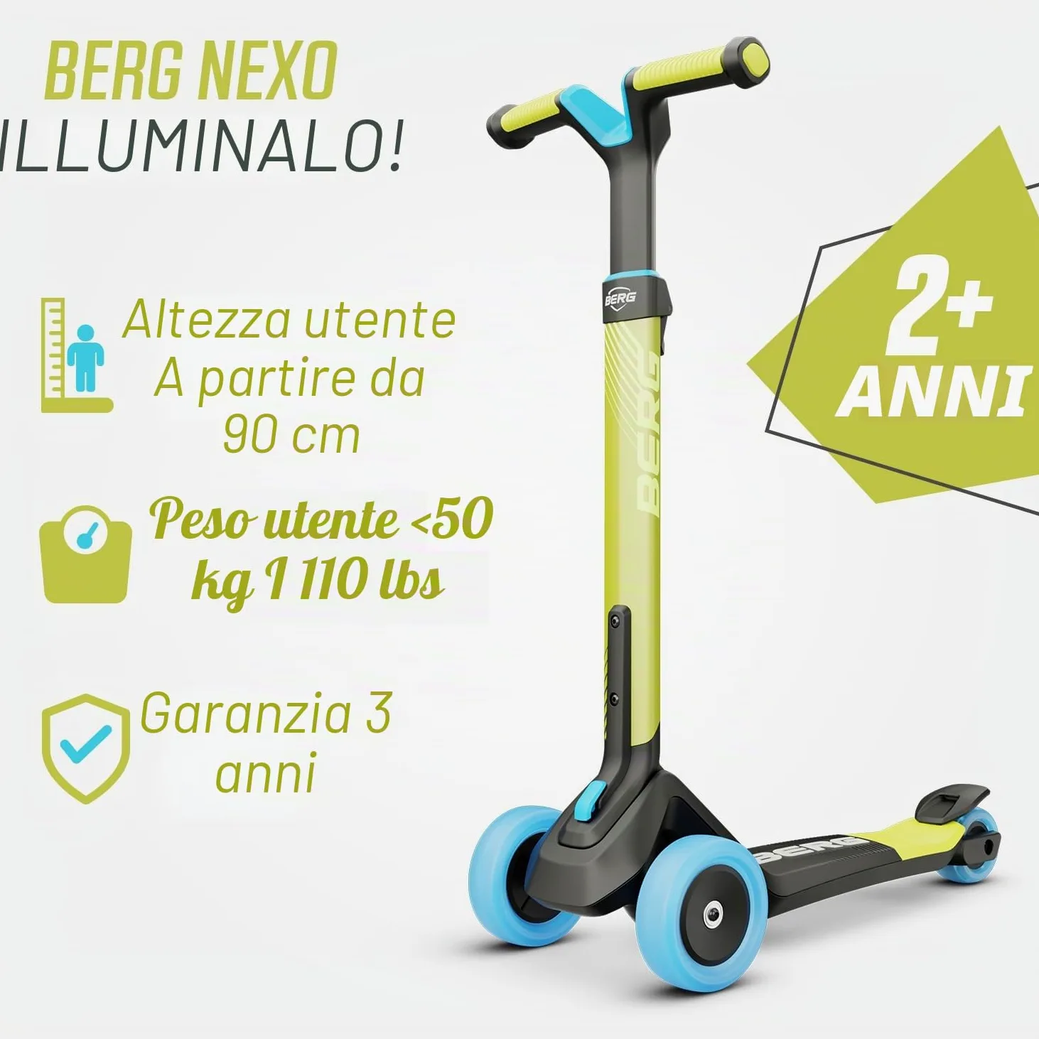 BERG Nexo - Monopattino pieghevole, colore: Lime