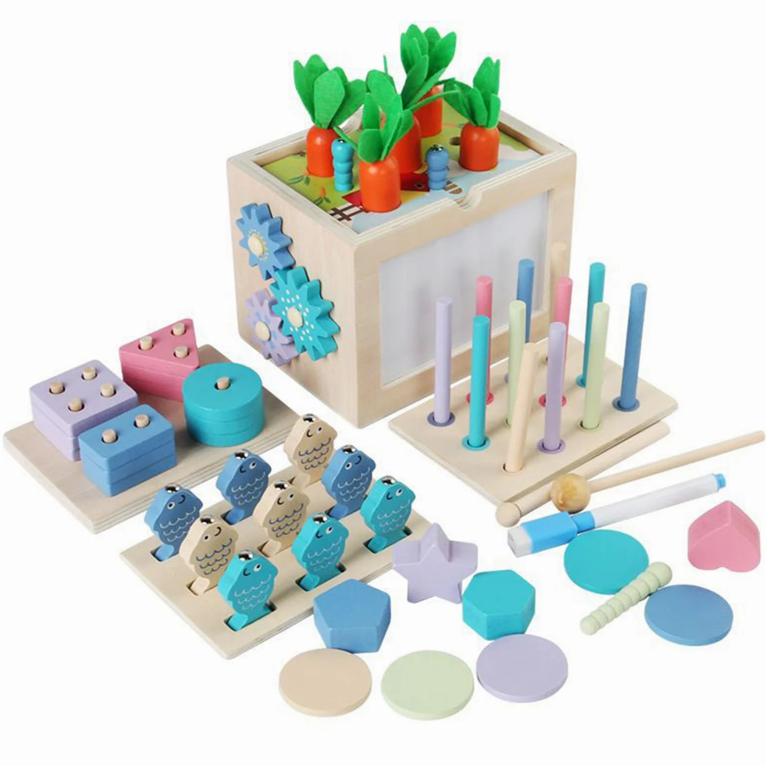 Cubo attività in Legno Multi-Funzionale Montessori, Giocattolo Educativo per Le Abilità Motorie Fini dei Bambini