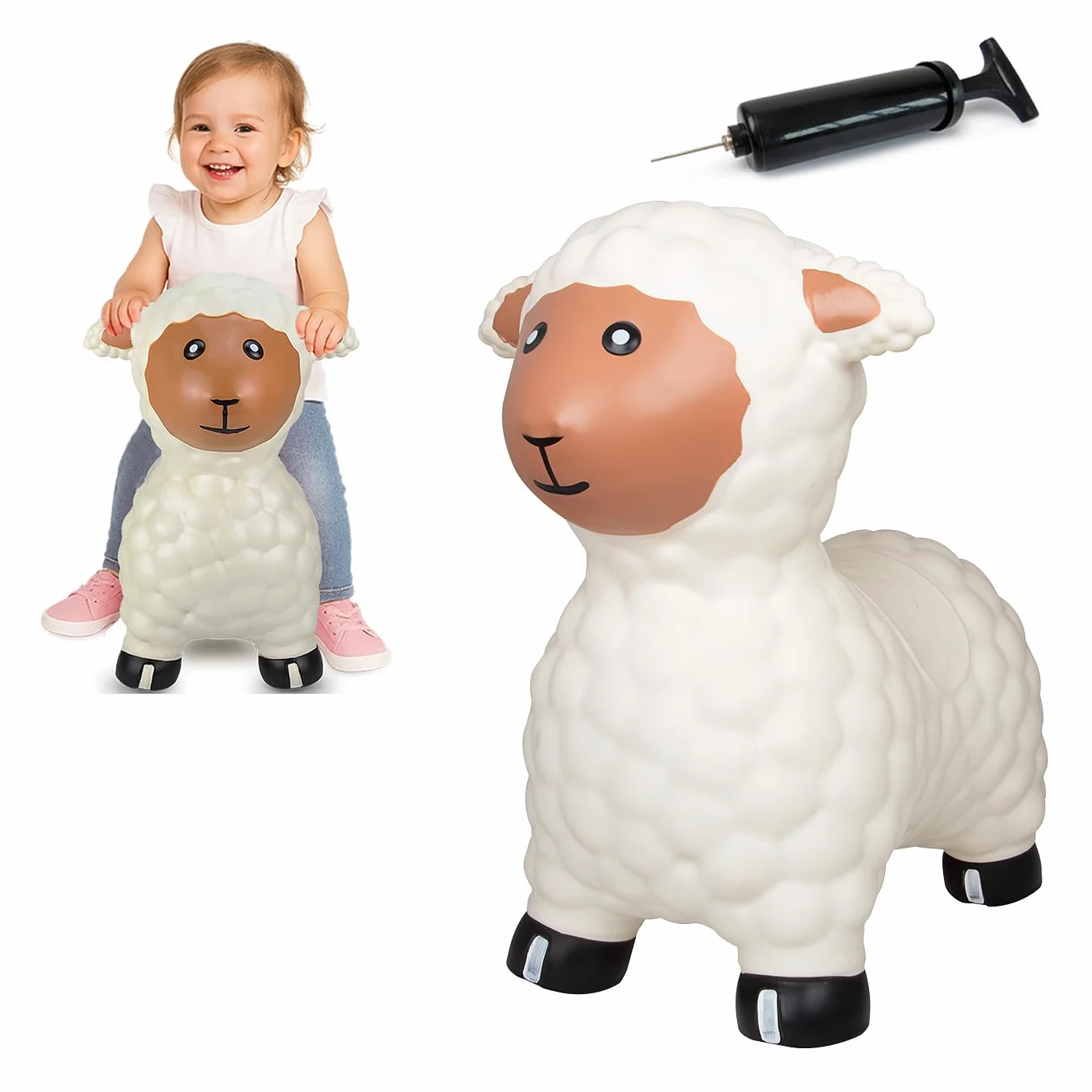 Jamara 460590 - Animale salterino Pecorella bianca con pompa – Orecchie come supporto, Resistente, Sviluppa il senso di equilibrio, Peso fino a 50 kg