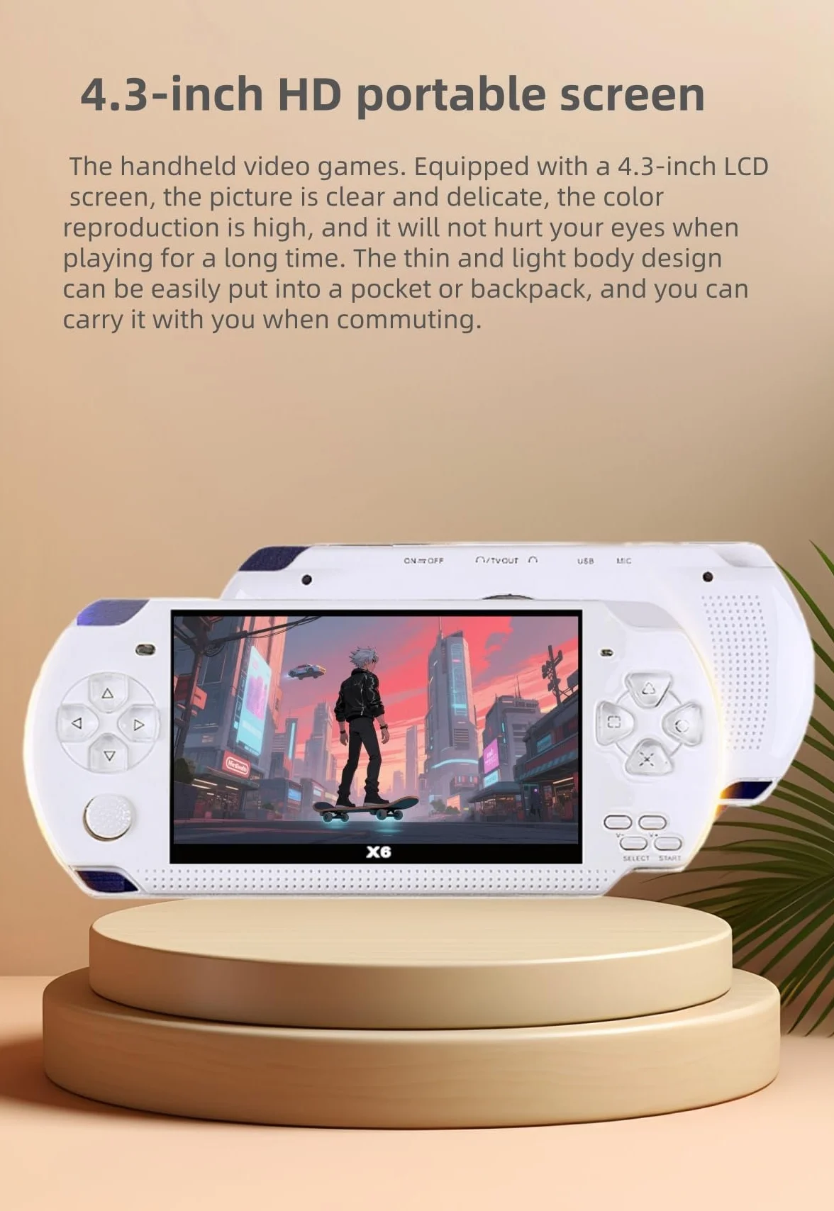 Console di gioco portatile retrò YHFITN da 4,3 pollici - Giochi classici integrati, lettore di videogiochi portatile con connessione TV, batteria ricaricabile ed espansione per scheda TF (white)