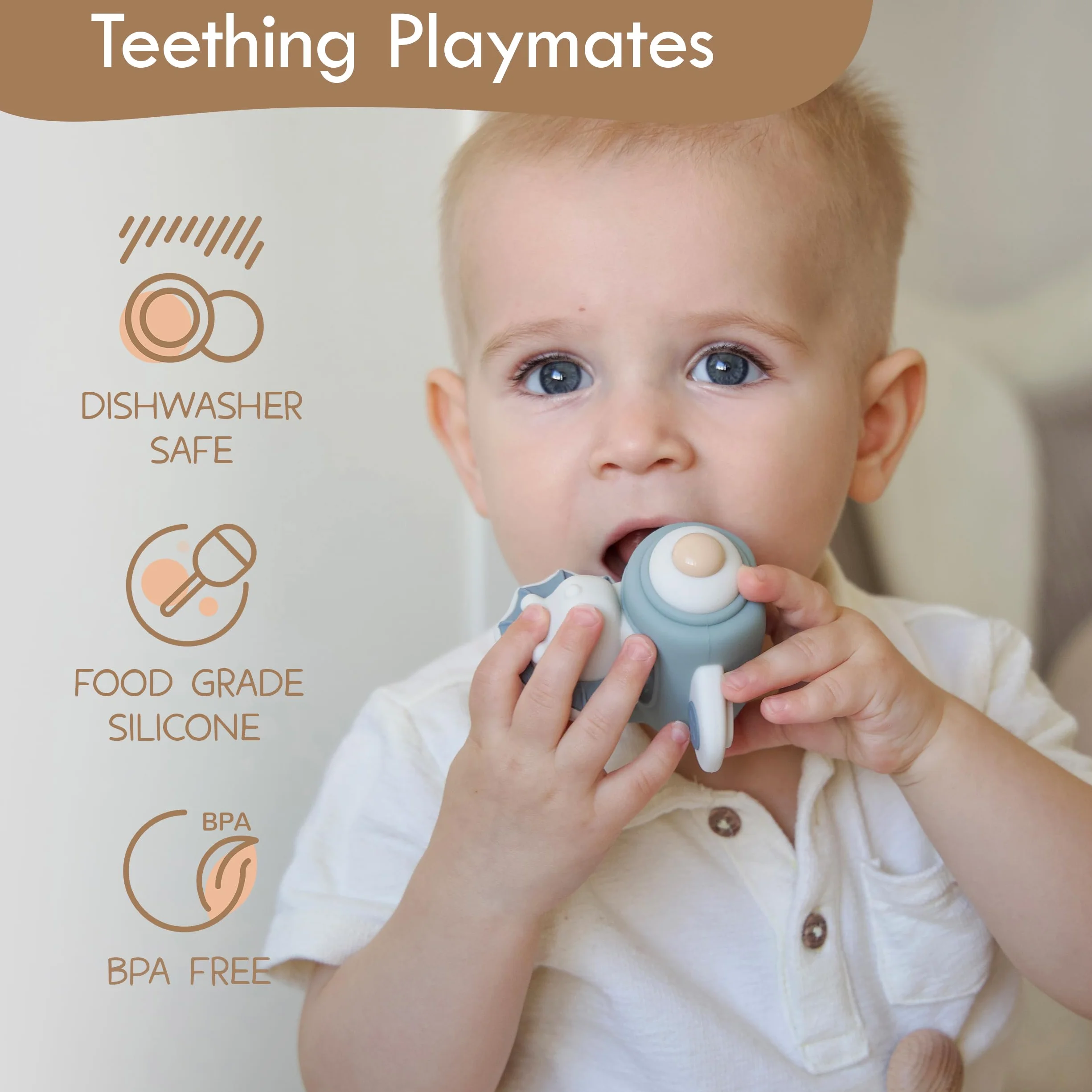 Moonkie Dinosauro Torre Impilabile Bambini, Giochi Dentizione Silicone, Costruzioni per Neonati, Torre Montessoriana Bambini, Massaggia Gengive Neonati, Regalo Perfetto per 6 Mesi+, 7 Pezzi