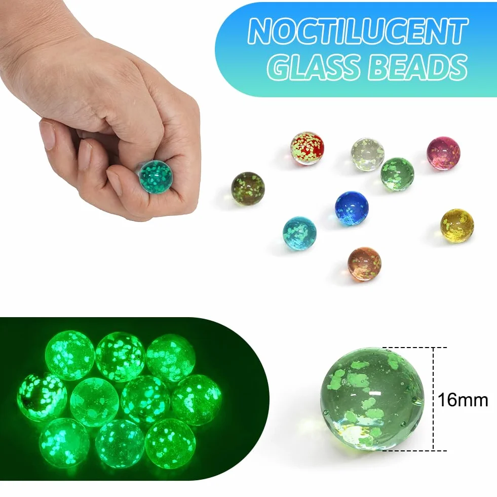 Ainiv 10Pz Palline di Vetro Luminose per Bambini, Biglie Colorate Decorative Che Si Illuminano al Buio