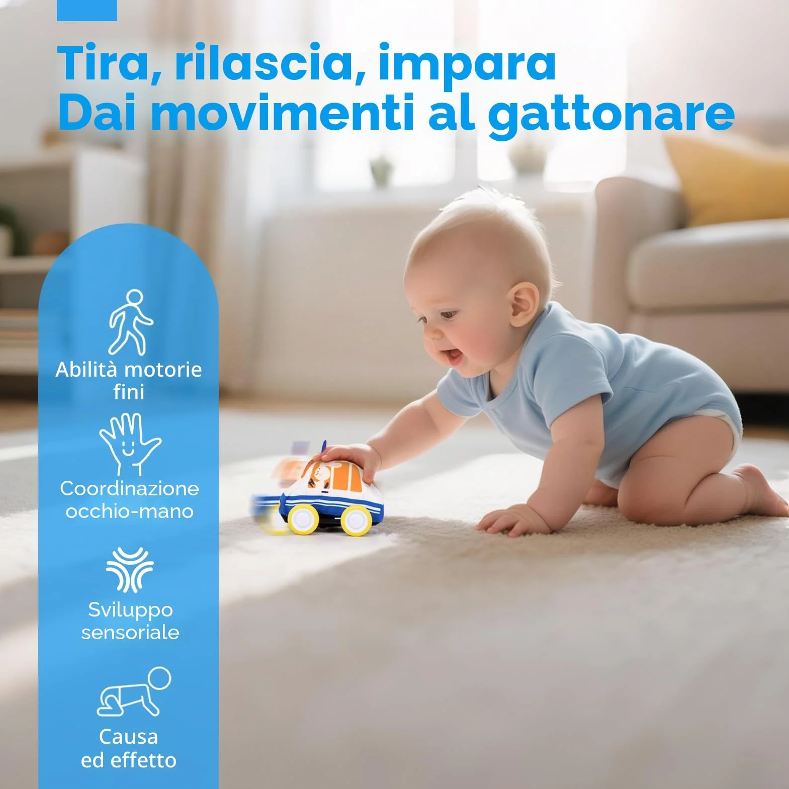 hahaland Giochi Neonato 6 9 12 Mesi - 4 PCS Peluche Macchinine per Bambini con 2 in 1 Borsa & Tappetino da Gioco - Giochi Montessori 1 Anno Regalo per Bimbo Bimba