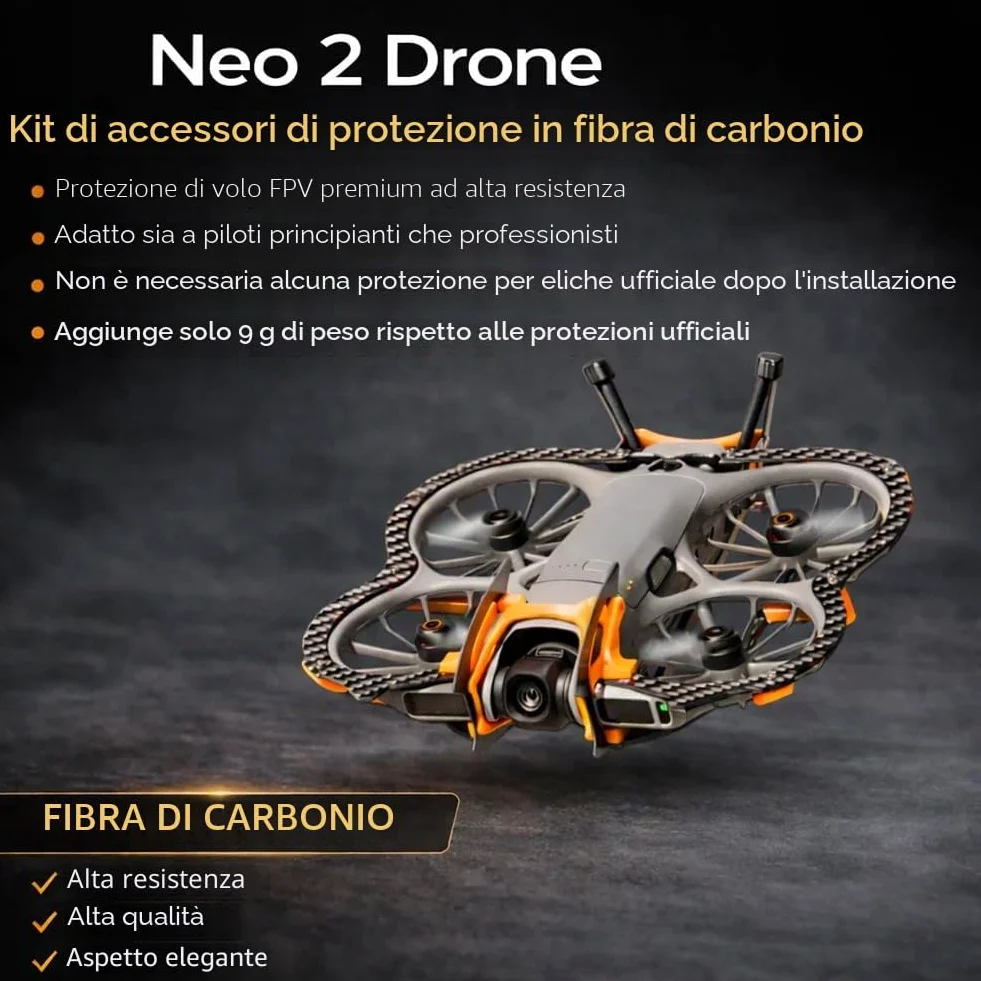 Kit di protezione armatura in fibra di carbonio compatibile con DJI Neo 2 - Cover leggera resistente agli urti con giunto cardanico ed elica per accessori drone Neo 2 (arancione)