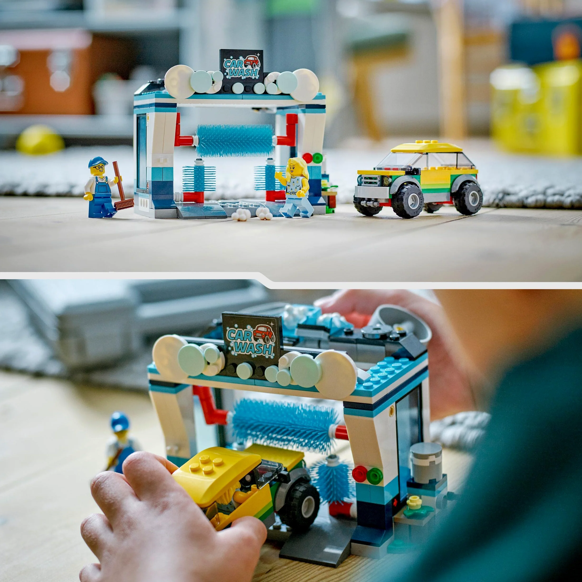 LEGO City Autolavaggio, Gioco per Bambini e Bambine di 6 Anni, Set con Spazzole Rotanti, Macchina Giocattolo e 2 Minifigure, Piccola Idea Regalo 60362