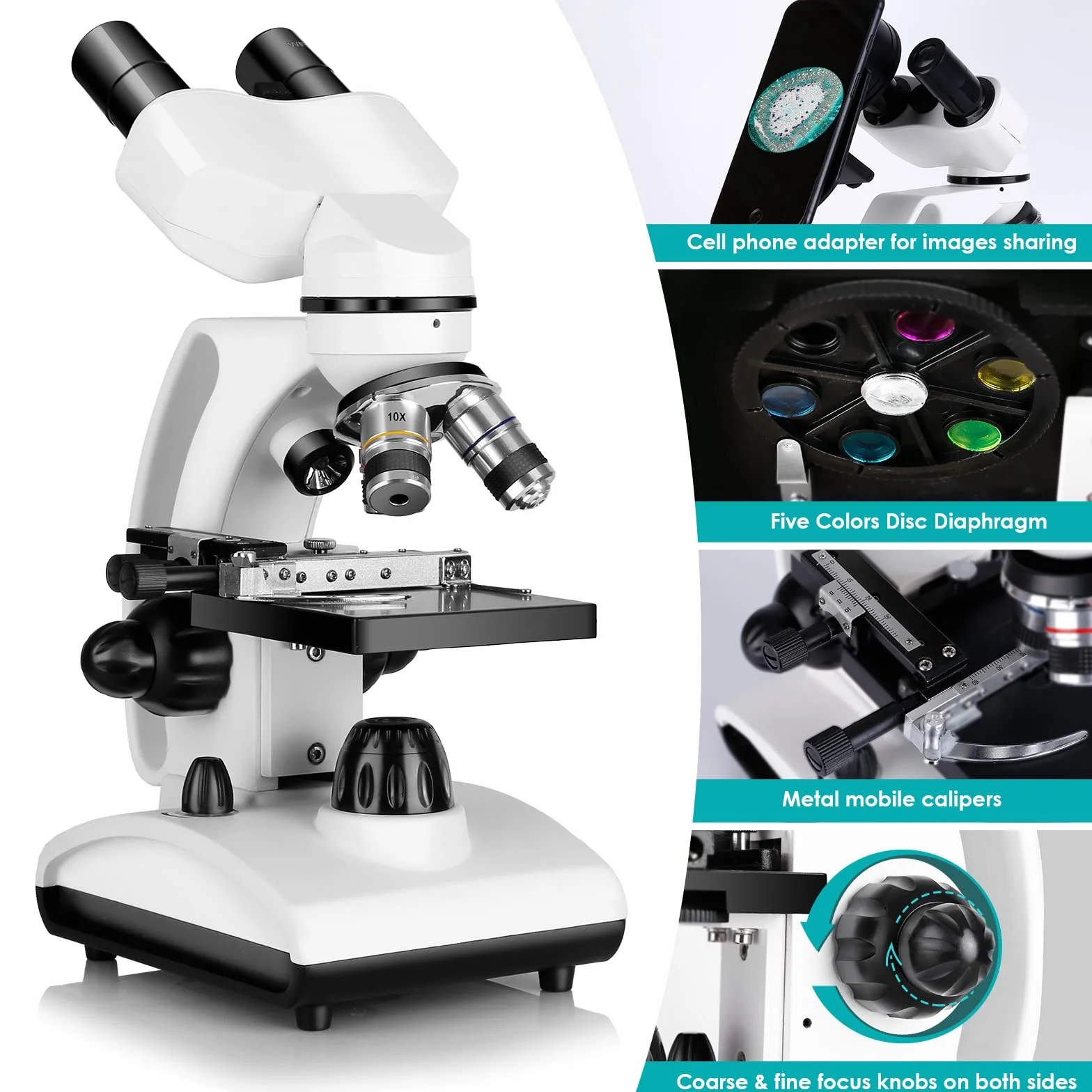Cowiewie Microscopio Binoculare professionale a trasmissione e riflessione 40X-1000X per luce incidente e trasmessa, con oculare e illuminazione a LED, microscopio per studenti con vetrini