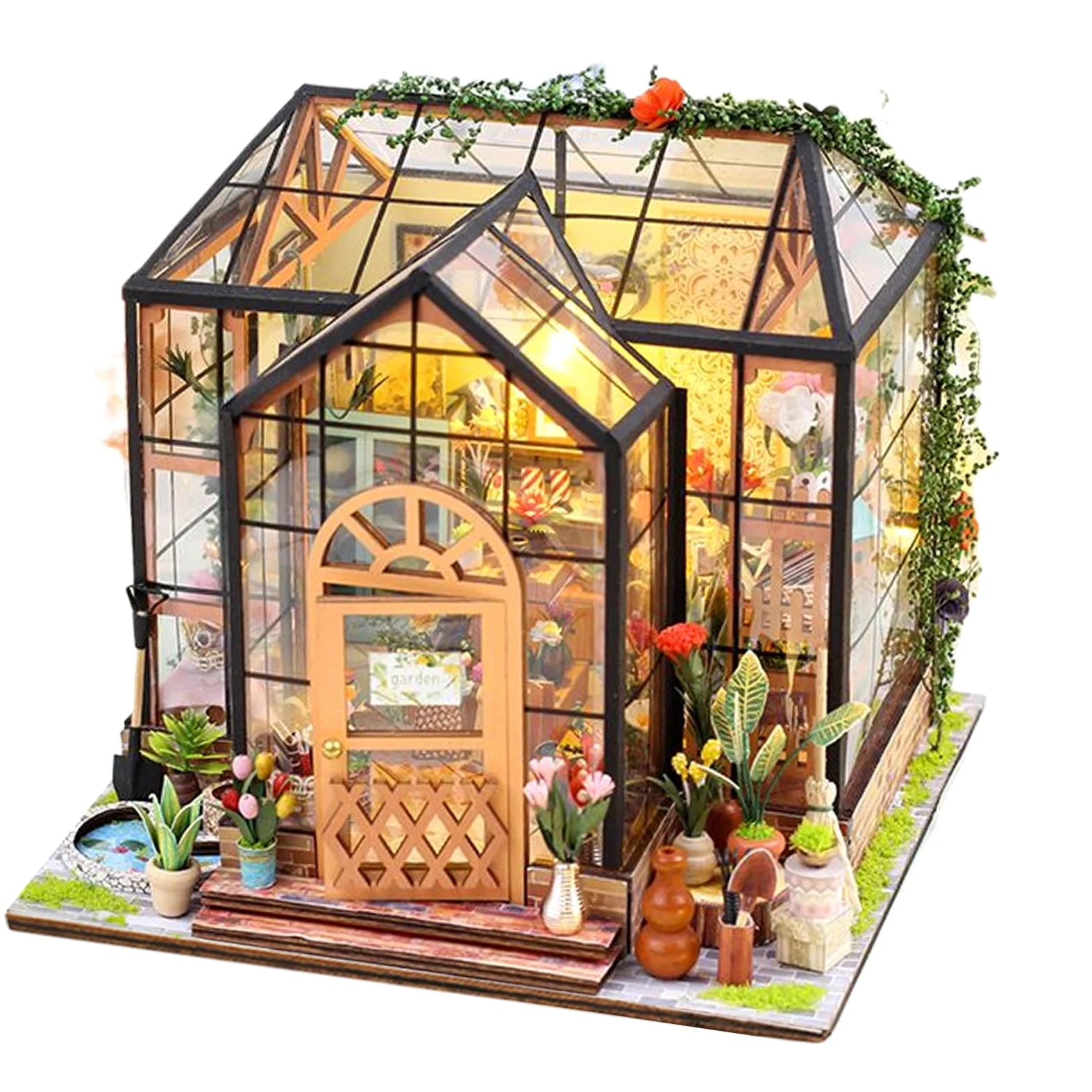 Kit Casa in Miniatura Artigianale 3D Serra in Legno Puzzle DIY | Set di Costruzione Serra con Mobili e Colla da Utensili Per Adulti Arredo Stanze Natale Compleanno Artigianato e Progetti