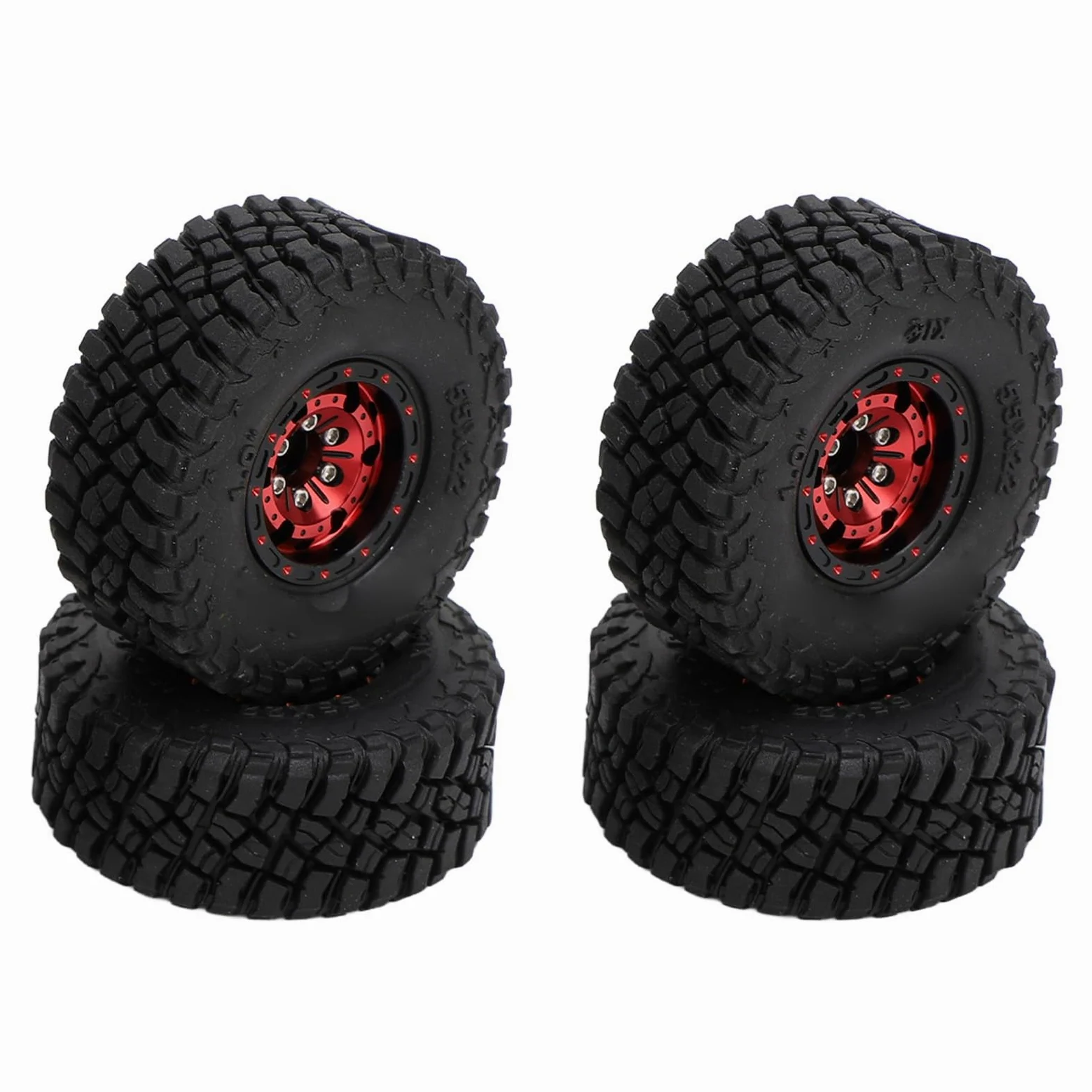 POENVFPO Pneumatici RC, Cerchi in Lega di Alluminio con Battistrada in Gomma Ad Alta Aderenza, Offset Negativo, per Modellini Crawler in Scala 1/18 e 1/24. (rosso)