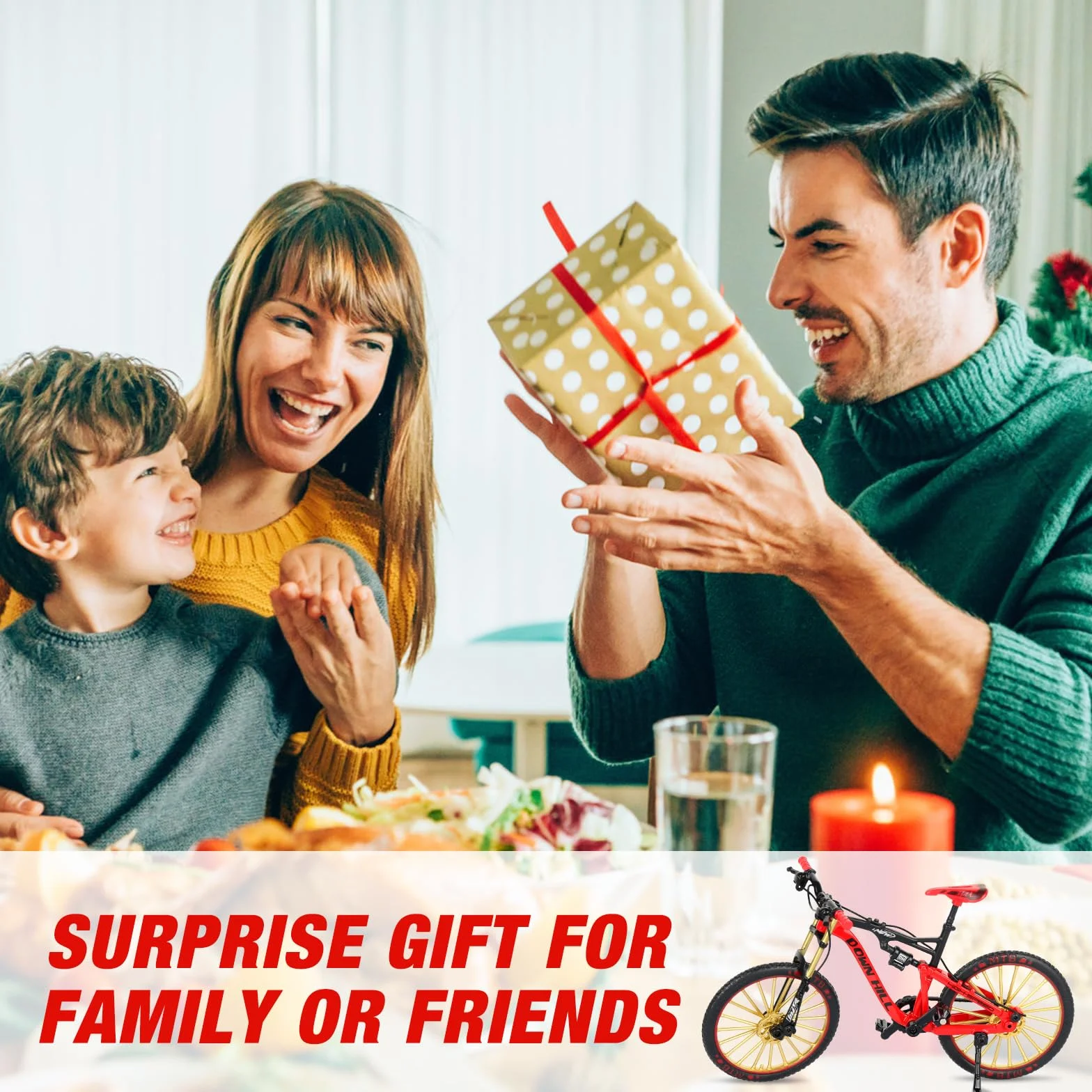 Mini Bicicletta Giocattolo 1:10, Bicicletta da Dito, Modello di Bici da Ditoornamento Modello Regalo per Bambini per l'insegnamento Casa Ufficio Club(Rosso)