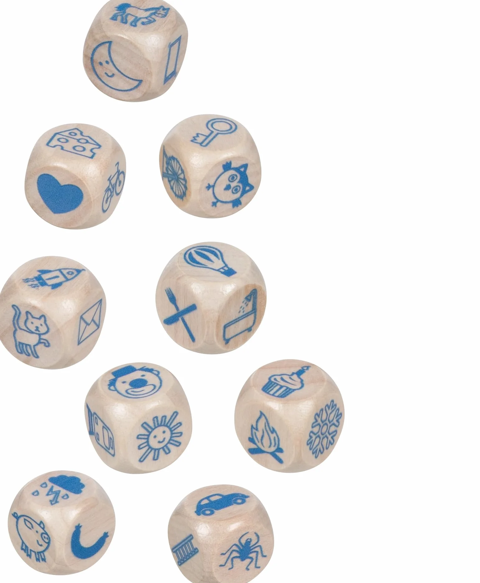 goki 56307 – Cubo di storia in legno in scatola di latta per narrativa creativa e promozione dello sviluppo linguistico, story cubes, infinite possibilità di gioco per bambini, set da 9 pezzi, dai 6
