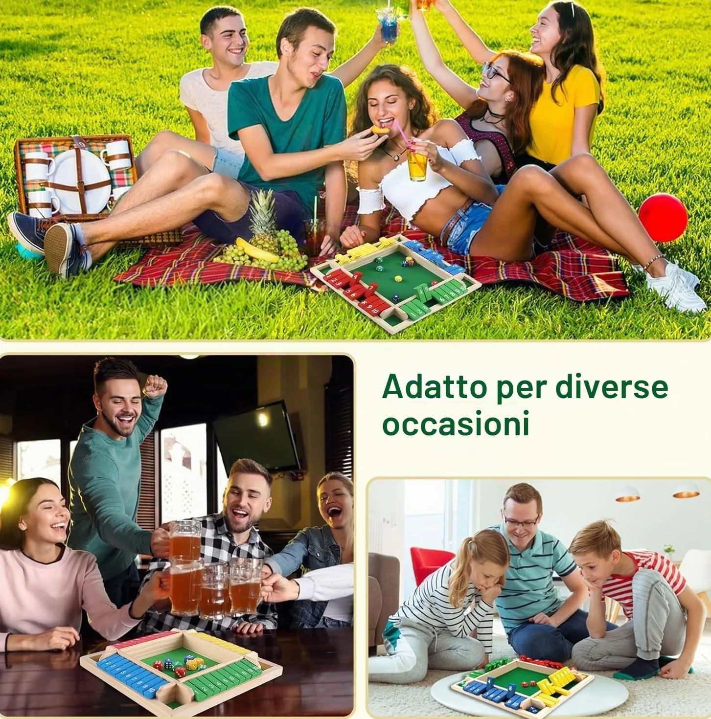 Shut the Box in Legno 2-4 Giocatori - Gioco da Tavolo Con 8 Dadi per Matematica - Set Completo per Bambini, Adulti, Famiglia o Bar