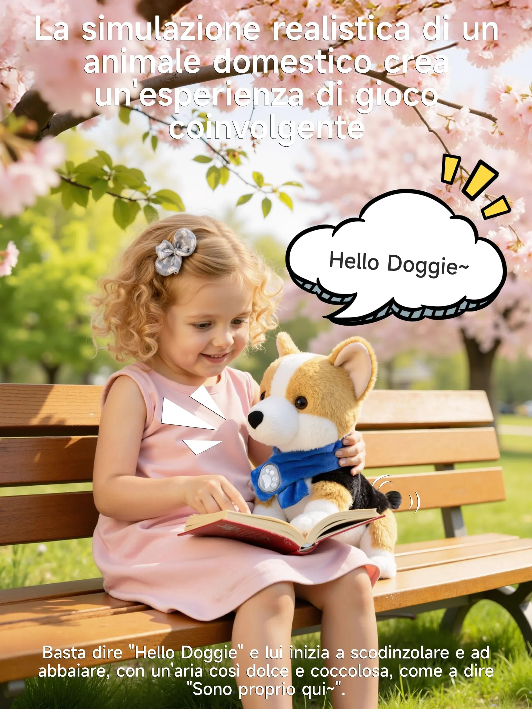 Cagnolino Che Abbaia e Cammina con Controllo Vocale, Parla, Muove la Coda, Peluche Cane Giocattolo Interattivo Elettronico, Cane Robot Realistico, Regalo per Bambini dai 18 Mesi