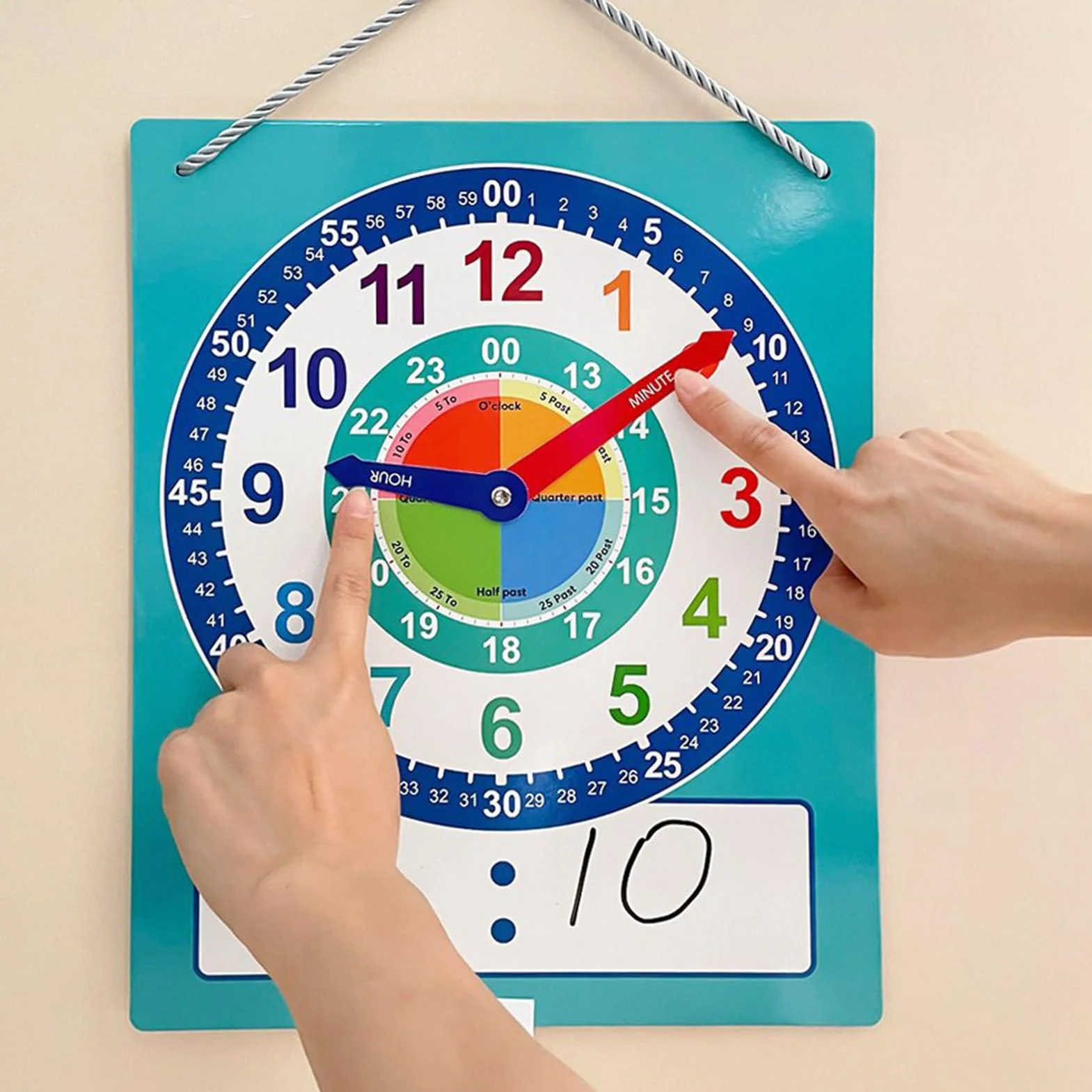 Orologio didattico - Orologio didattico, apprendimento educativo per bambini | Strumento per esercitarsi sul doppio lato con area di scrittura cancellabile a secco, risorsa educativa in stile p