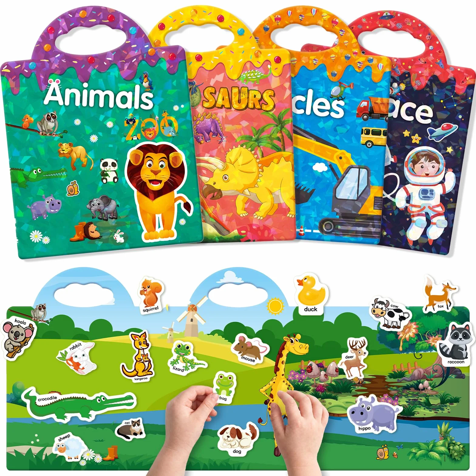 GUYUCOM 4 libri adesivi riutilizzabili giocattoli educativi bambini 2-4 anni ragazzi ragazze regali compleanno