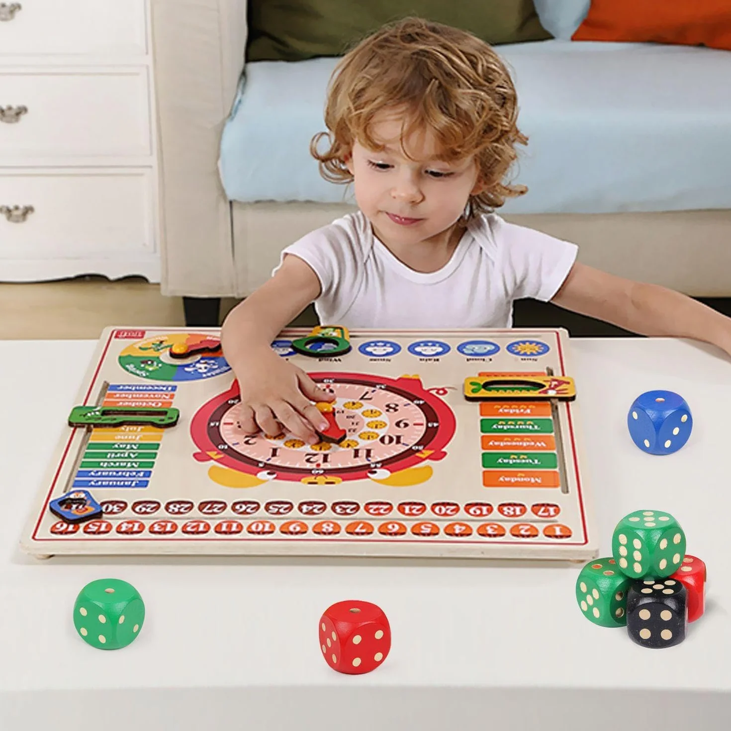 Confezione da 4 Dadi in Legno, Dadi Grandi, Gioco di Lancio, Giocattolo Educativo, Supporto Gioco Interattivo