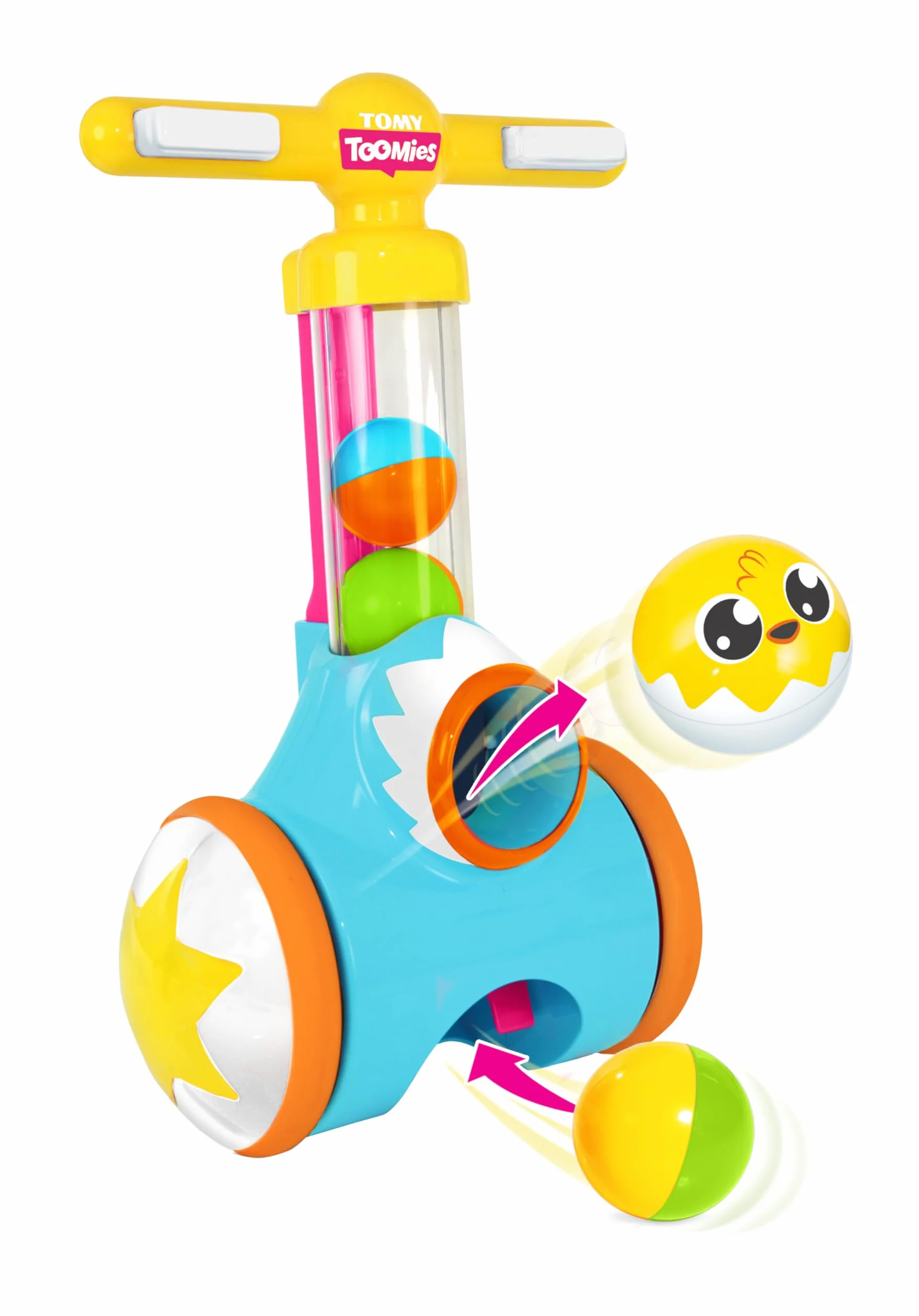 Toomies Tomy PIC And Pop Push Along Baby Toy, Toddler Ball Popper with Ball Launcher And Collector, Suitable for 18 Months, 2 And 3 Year Old Boys And Girls