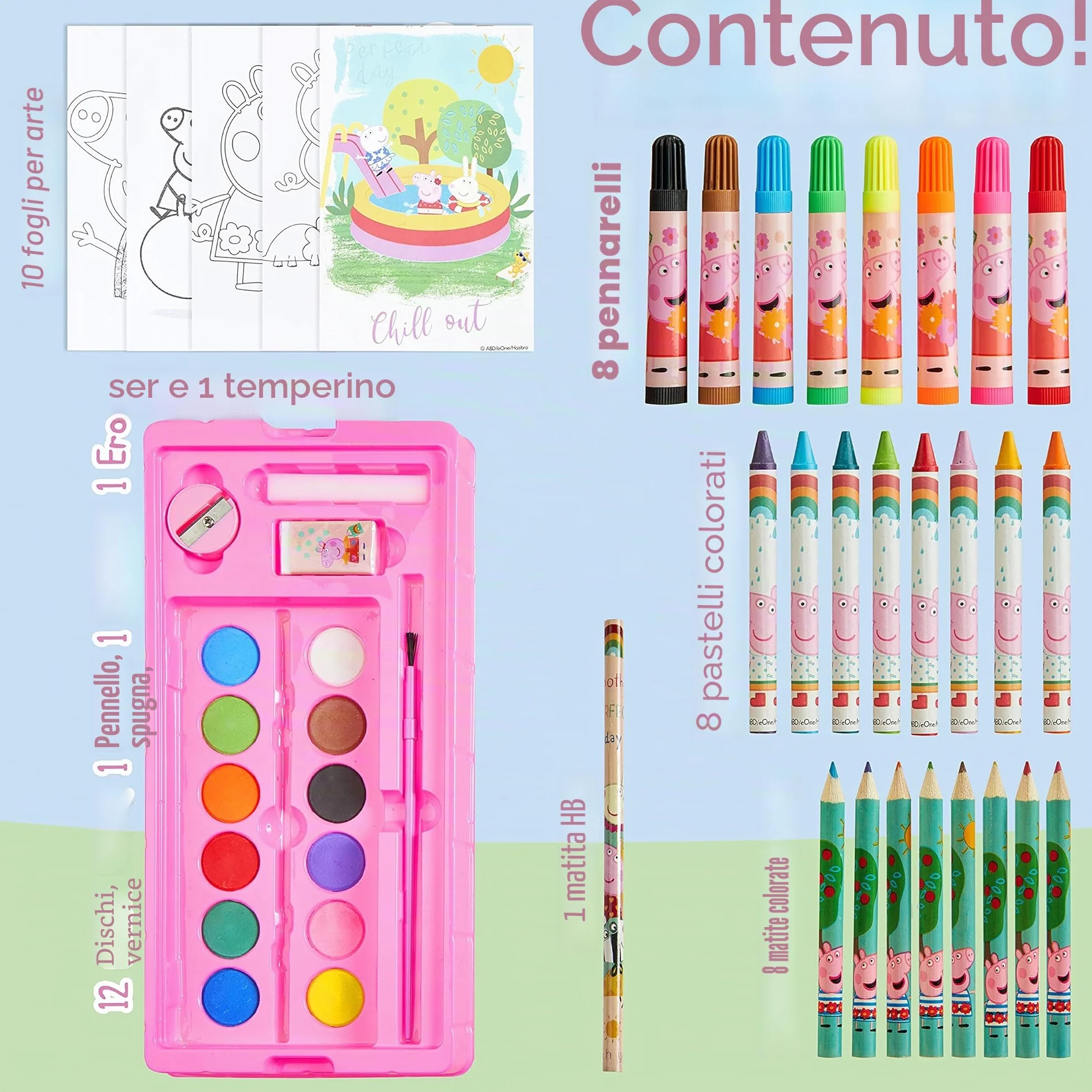 Peppa Pig Valigetta Colori Bambini, Kit Disegnare Dipingere, Set Pennarelli + Pastelli Acquerelli