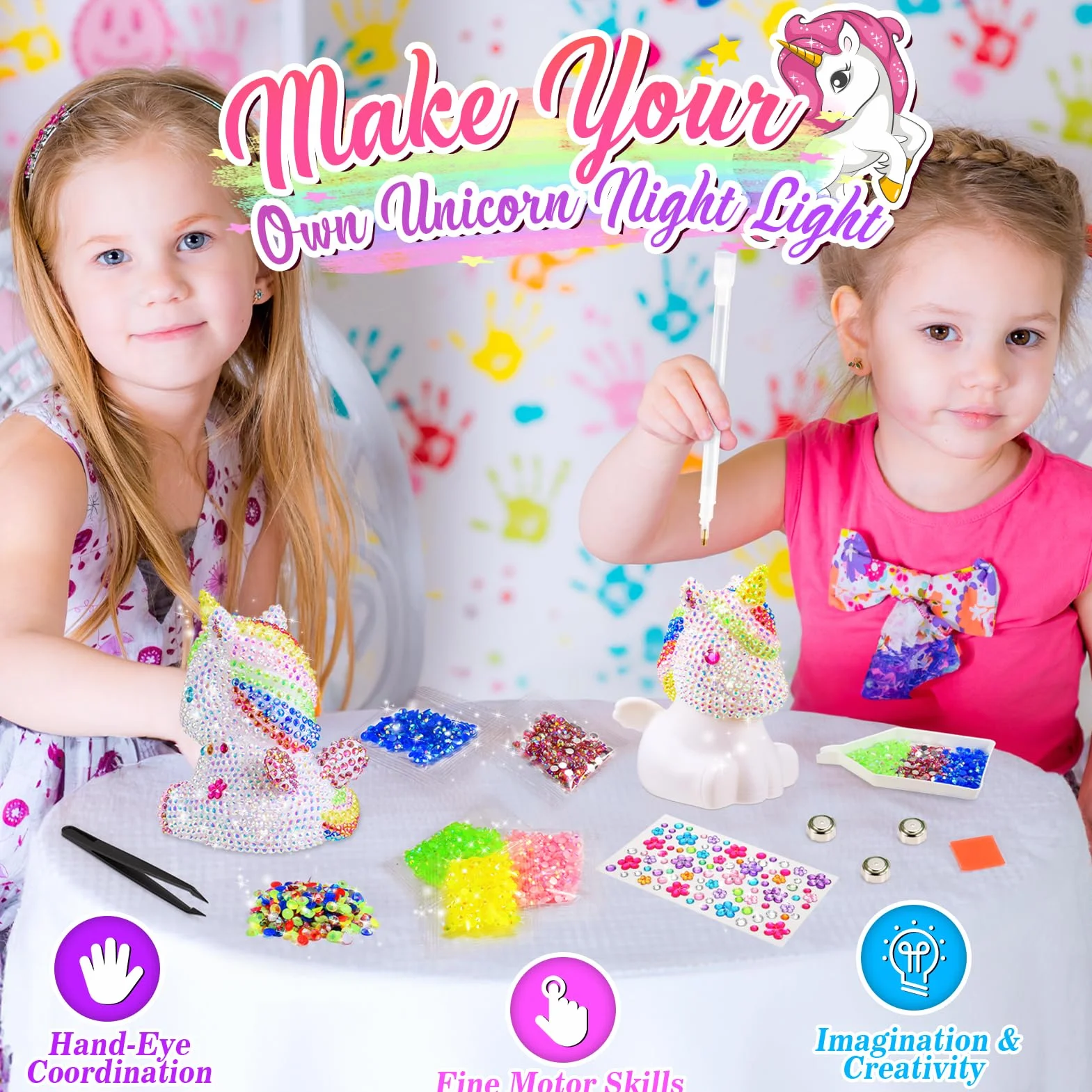 HappyGoLucky Set di luci a forma di unicorno, fai da te per ragazze, regalo per bambine dai 3 ai 10 anni, 4D Diamond Painting LED
