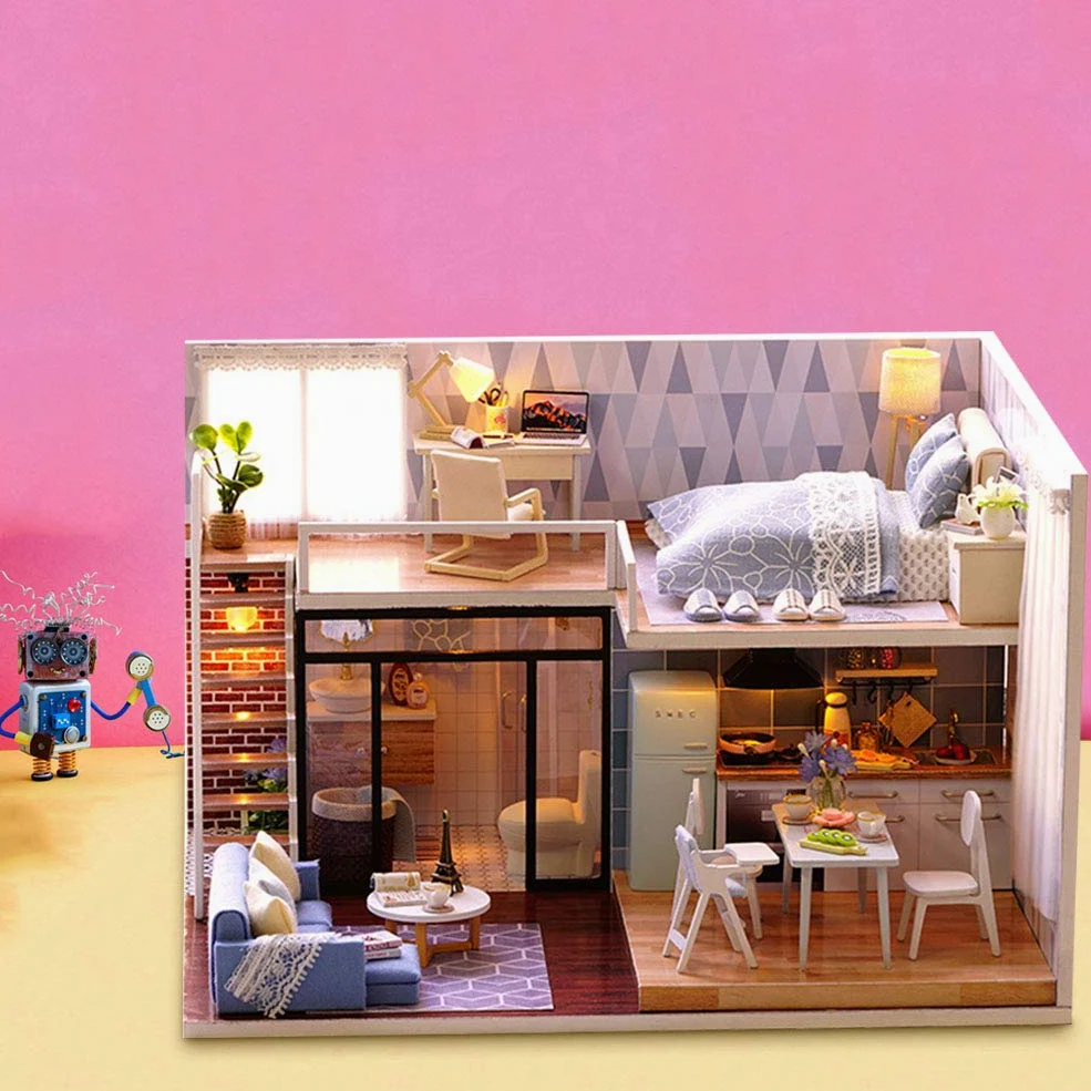 Fabater Puzzle in Legno 3D per Casa delle Bambole Kit Casa delle Bambole Fai-da-te con Mobili, Giocattolo Educativo Fatto a Mano, Miglior Regalo per Ragazze, attività Divertente per la Famiglia