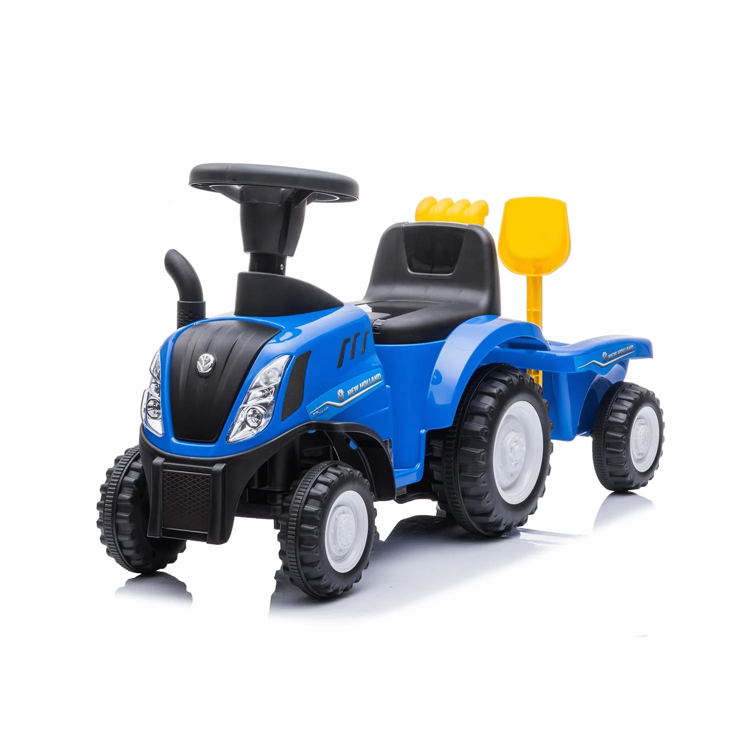 Trattore con Rimorchio Ride-on per Bambini 1-3 Anni Blu con Suoni Luci e Accessori