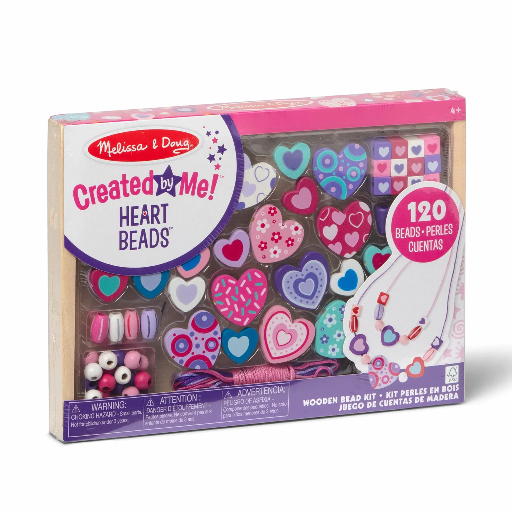Melissa & Doug Perline per Braccialetti e Collane - Cuoricini, Kit Fai Da Te Perline, Idee Regalo per Bambine e Bambini, In Legno, 5+ Anni