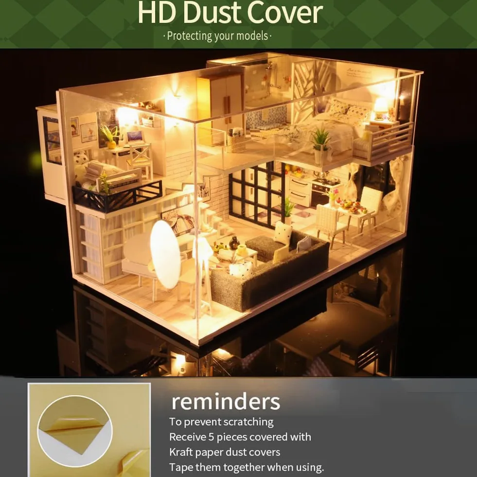 Kit fai da te in miniatura per casa delle bambole a 2 piani, modello moderno in legno con luci a LED, kit di costruzione fai da te, regalo creativo per hobby per adulti e ragazzi