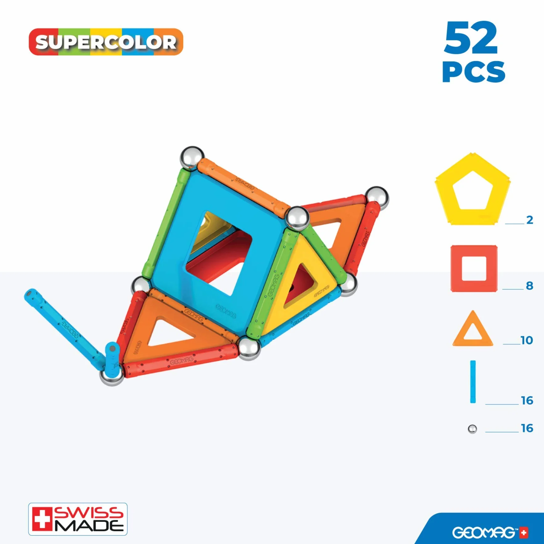 Geomag Supercolor Costruzioni Magnetiche 52 Pezzi Plastica Riciclata