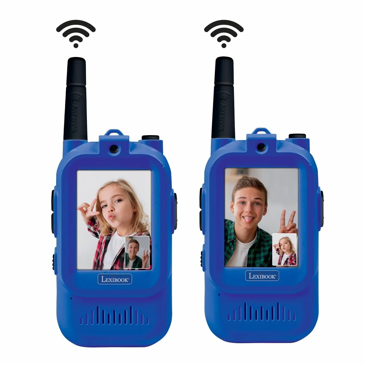 Lexibook, Talkie-Walkie Ricaricabile con Chiamata Video, Schermo a Colori, Comunicazione Visiva, Batteria Integrata, Lunga Portata, Per Giochi e Avventure, Blu, TWV10LXB