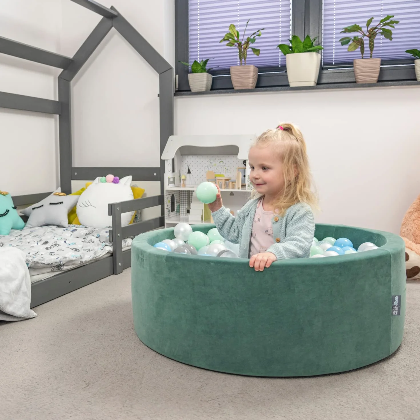KiddyMoon Piscina 90X30cm/200 Palline In Schiuma Rotonda Morbida Per Bambini