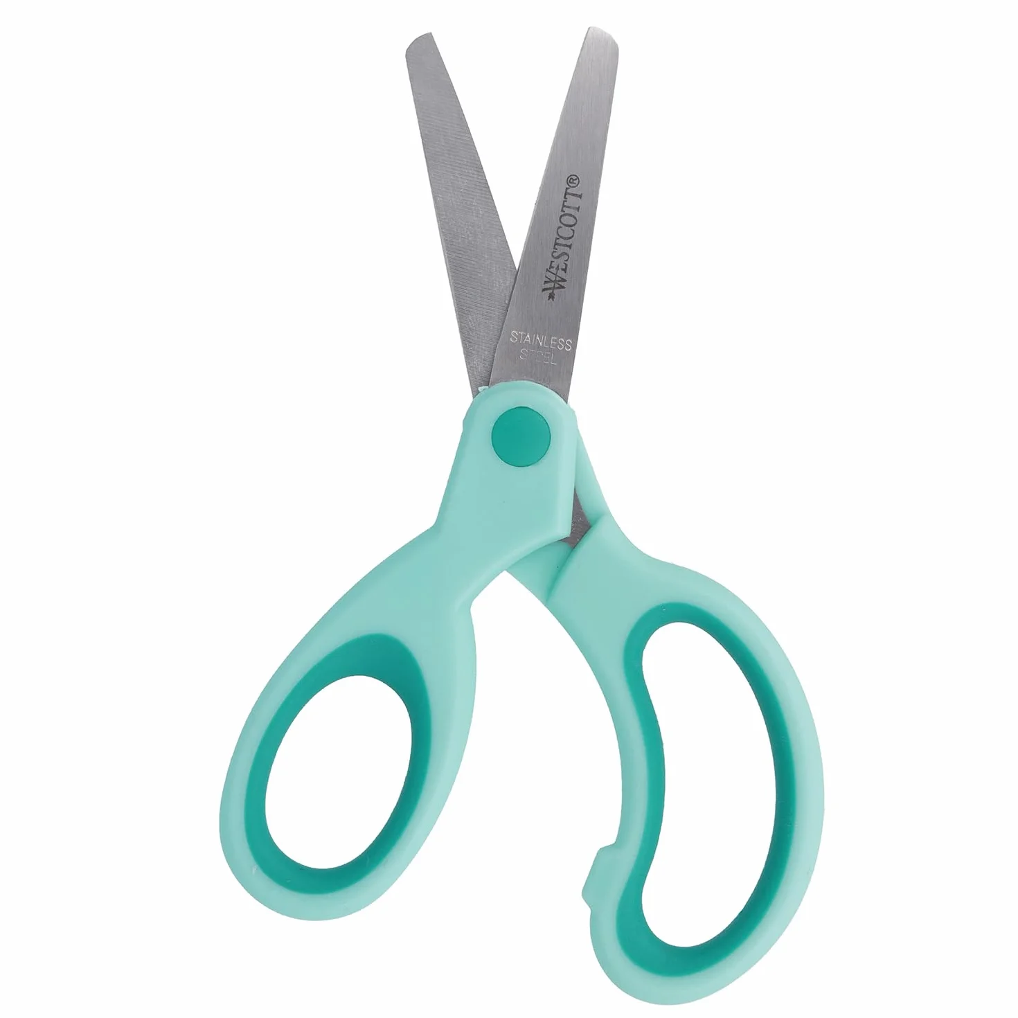 Westcott Forbici per bambini Softgrip turchese per mancini | Impugnatura ergonomica per bambini in età prescolare | 13 cm (5") ideali per le mani dei bambini | Punta arrotondata | E-21586 00