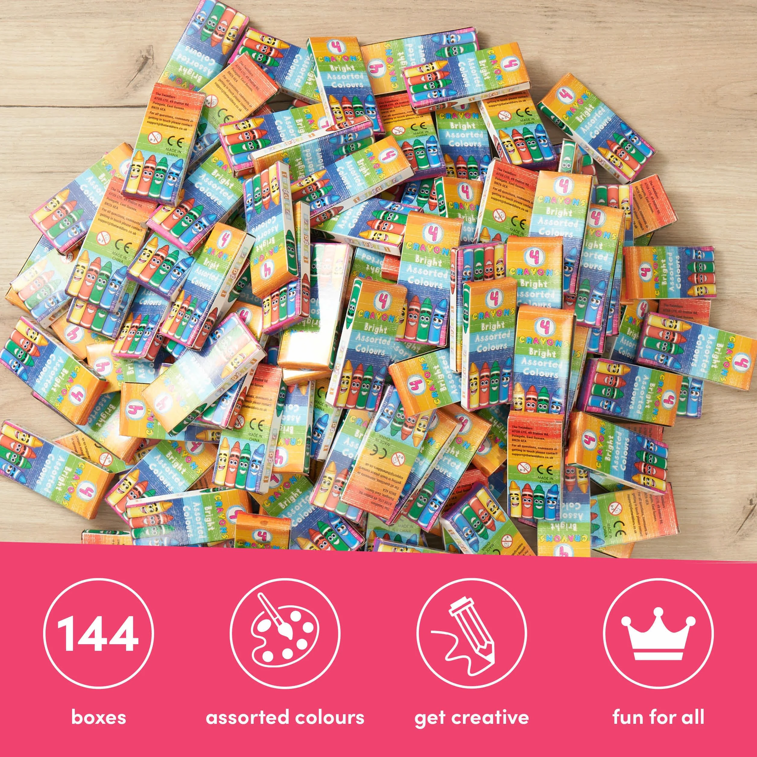 THE TWIDDLERS Mini Pastelli a Cera, 144 Pacchetti da 4 Colori, 576 Pezzi | Regalini Fine Festa Compleanno, Gadget Bambini, Pignatta, Kit Ristorante, Scuola, Asilo Nido