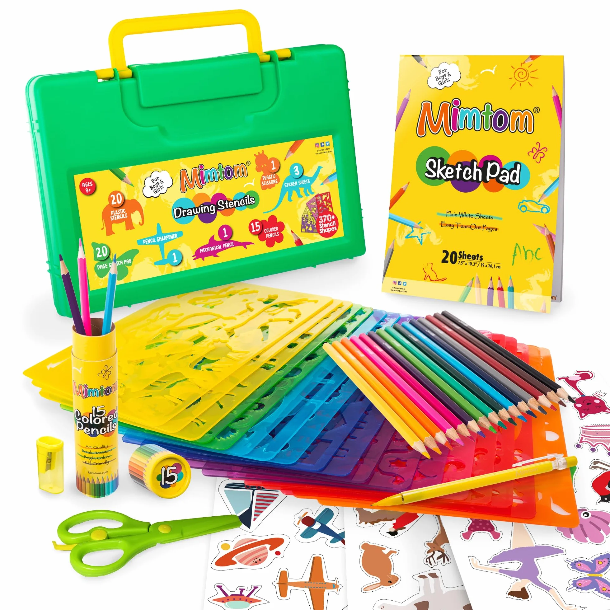 Stencil per Bambini | Set da Disegno con Stencil 58 PZ con più di 370 Forme per Sviluppo creatività | Giocattolo educativo Sicuro per Bimbi e Bimbe +3 Anni – Ottima Idea Regalo