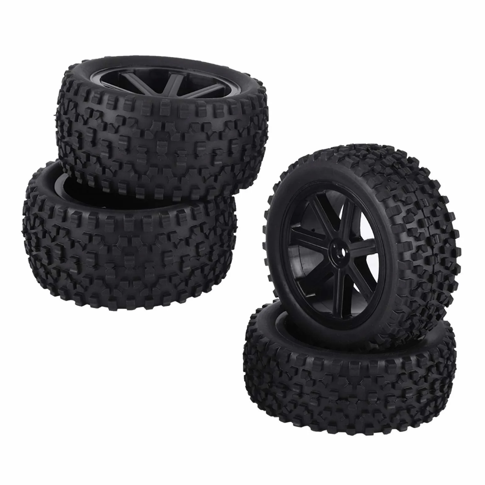 4 Pezzi 1/10 RC Truck Pneumatico in Gomma RC Truck Ruote Set Anteriori Posteriori per Auto RC(Nero)
