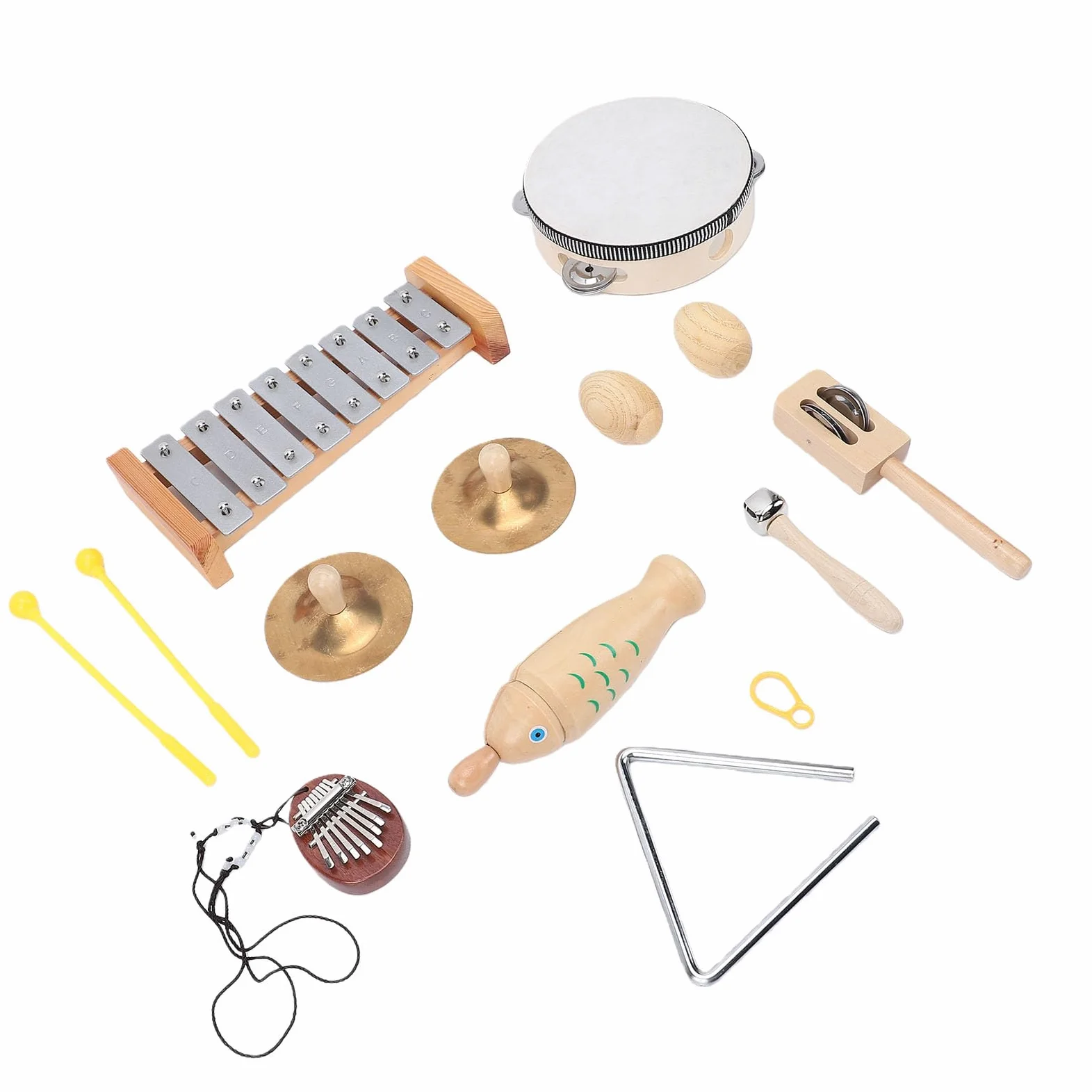Bewinner Set di Strumenti a Percussione per Bambini Piccoli, Giocattoli Musicali in Legno per la Prima Educazione, Include Xilofono, Tamburello, Tamburo e Maracas