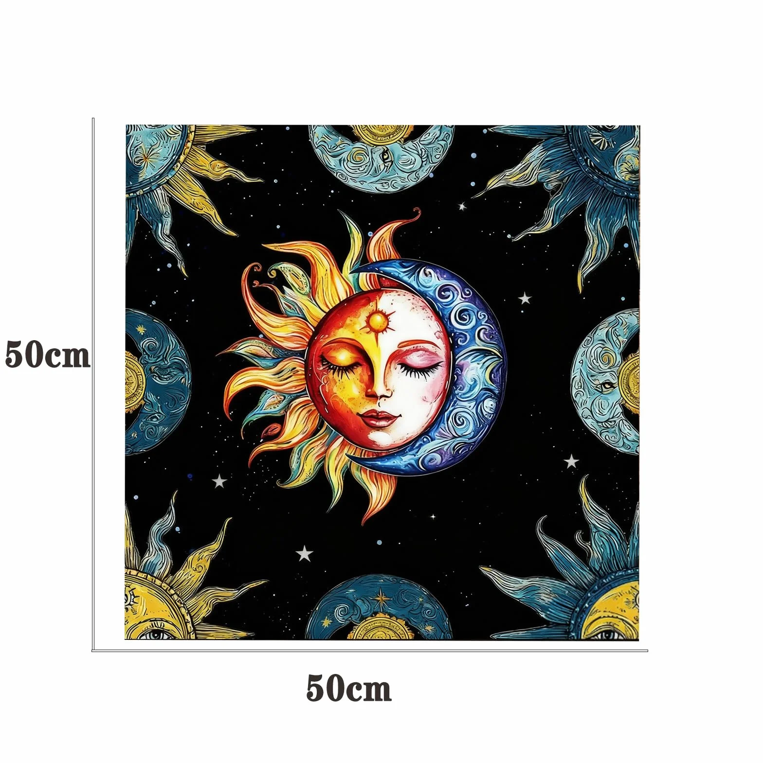 Mantello per Carte dei Tarocchi Nero con Simboli della Luna e del Sole, Tappetino da Lettura per Divinazione