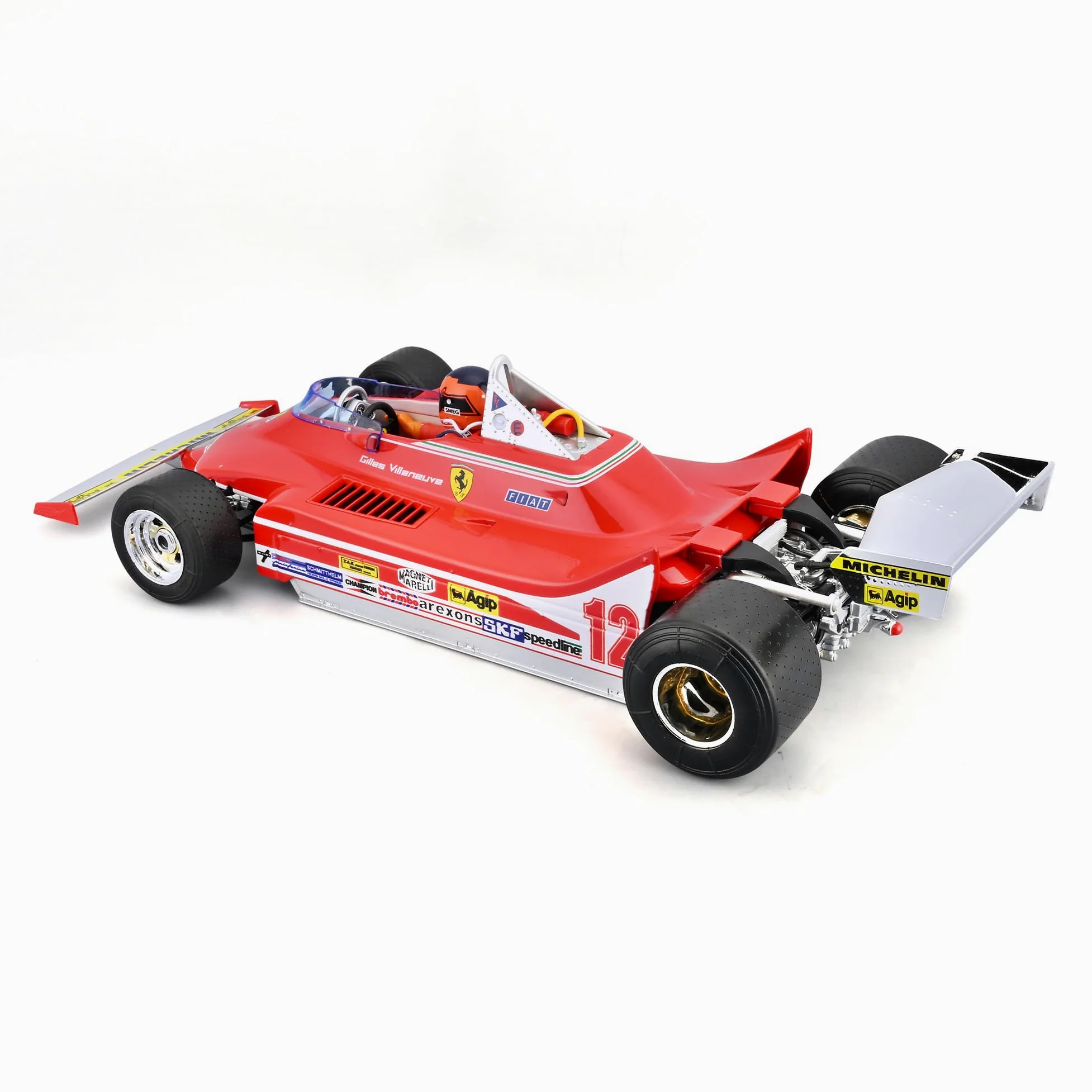 Bburago - Ferrari 312 T4 GP South Africa Winner 1979#12 Gilles Villeneuve, Modellino Auto in Scala 1:18, Replica Storica con Pilota, Dettagli Curati, Licenza Ferrari, Età Consigliata 14+ Anni