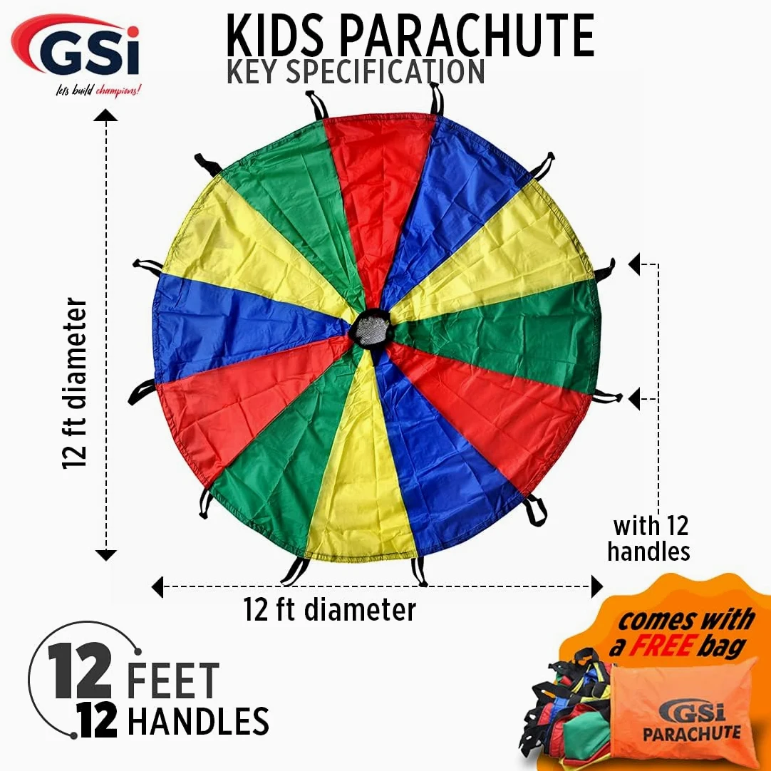 GSI Kids Play Paracadute Arcobaleno Paracadute Giocattolo Tenda Gioco per Bambini Ginnastica Cooperativa Giochi e Attività Parco Giochi All'aperto