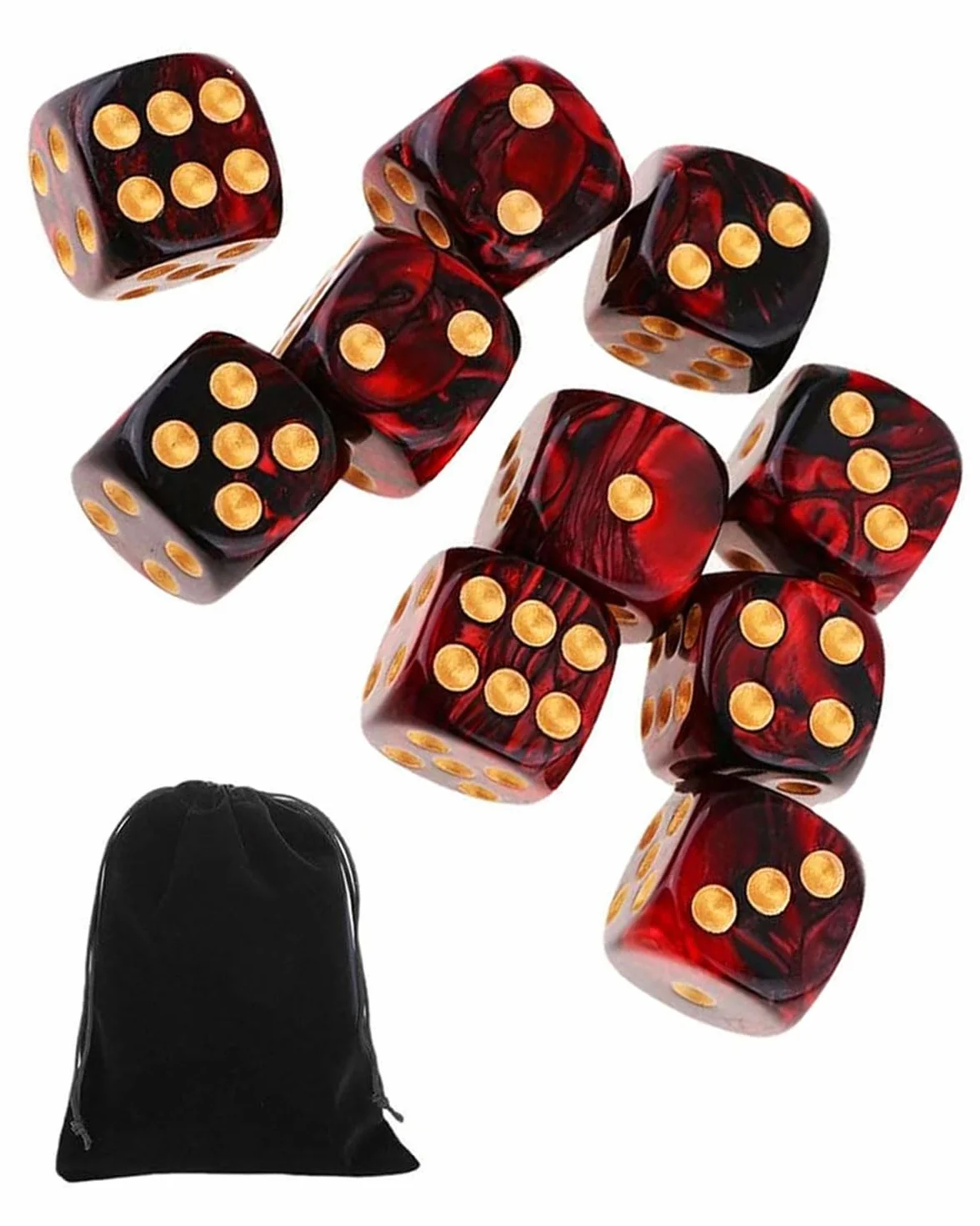 10 PCS Dadi,16mm D6 Dado Acrilici,Dadi Rosso-Nero con Borsa di Stoffa,per Giochi da Tavolo,Ruolo,Tavolo,Lezioni di Matematica