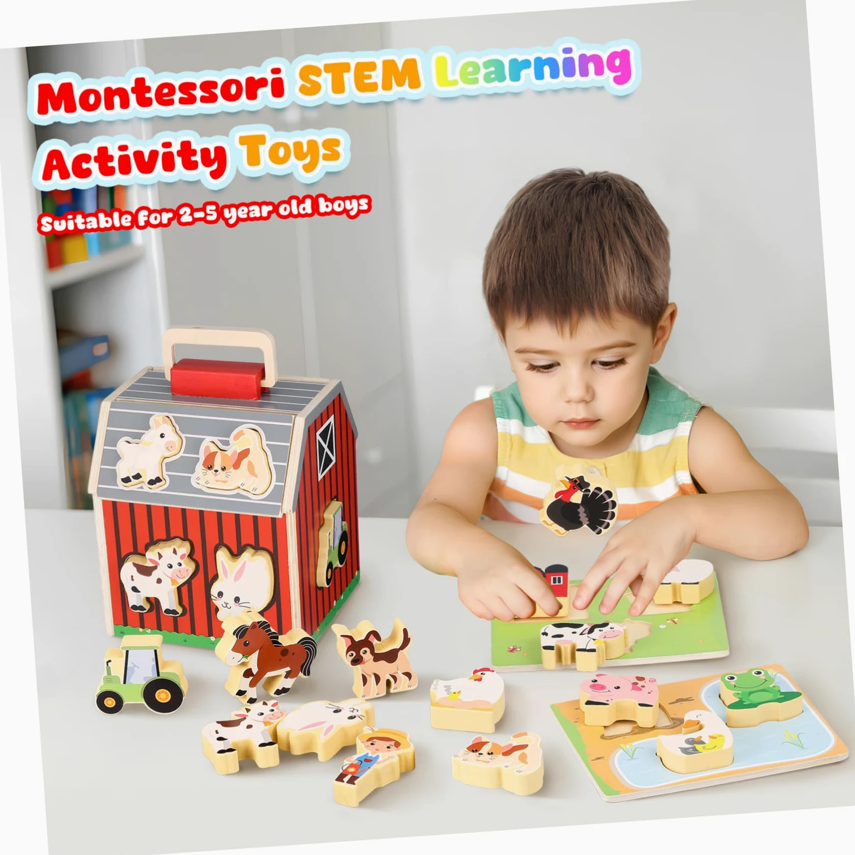 Abaodam Giocattolo Fattoria in Legno Montessori per Bambini | Anima Attivita Prescolari, Supporto Cognitivo e Coordinazione Occhio Mano, per Giochi All'aperto