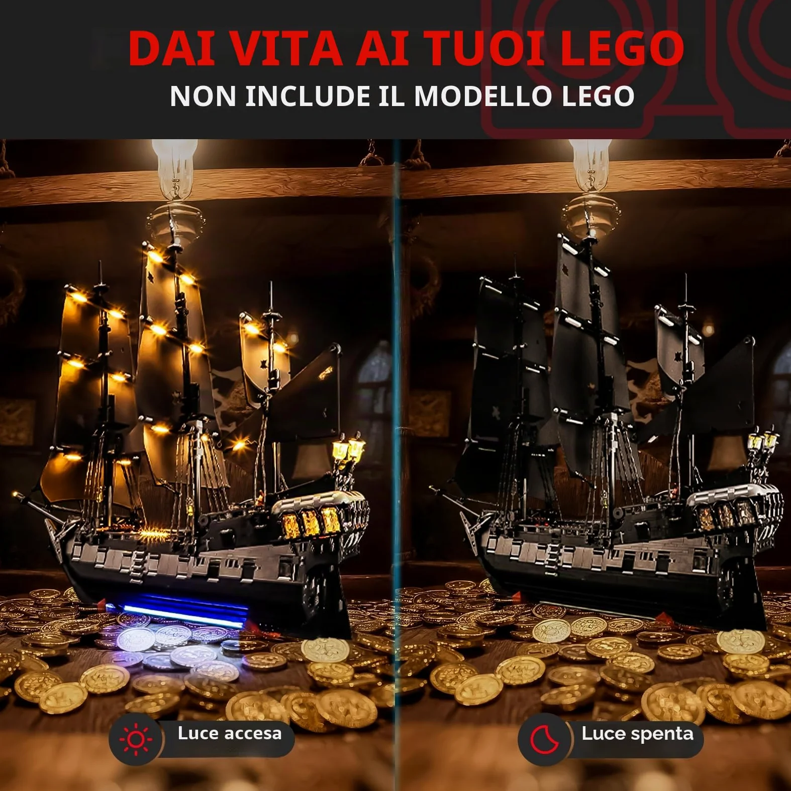 BRIKSMAX Kit di luci 2.0 compatibile con icone Lego Captain Jack Sparrow's Pirate Ship 10365 - Kit di illuminazione a LED (solo accessori), tecnologia per nascondere i cavi per display, regali e