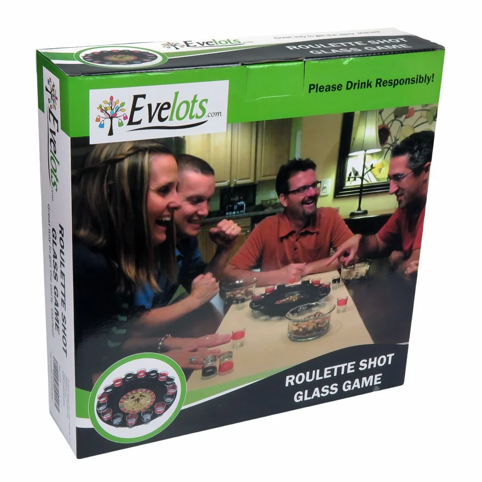 Evelots Bere Gioco di Vetro Roulette W/2 Palle & 16 Bicchierini da Colpo, Stile Casinò